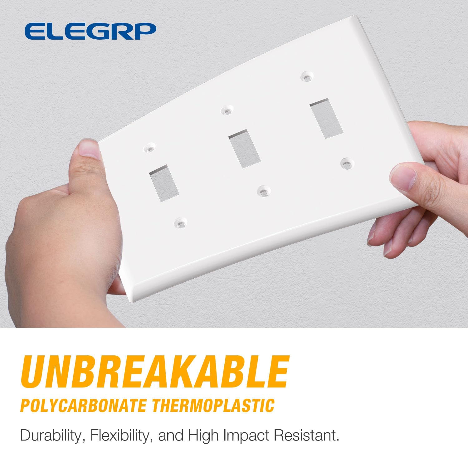 ELEGRP 3-Gang Toggle Switch Wall Plate, Mid-Size, Unbreakable Thermoplastic Cover for Toggle and Dimmer Switches, UL Listed