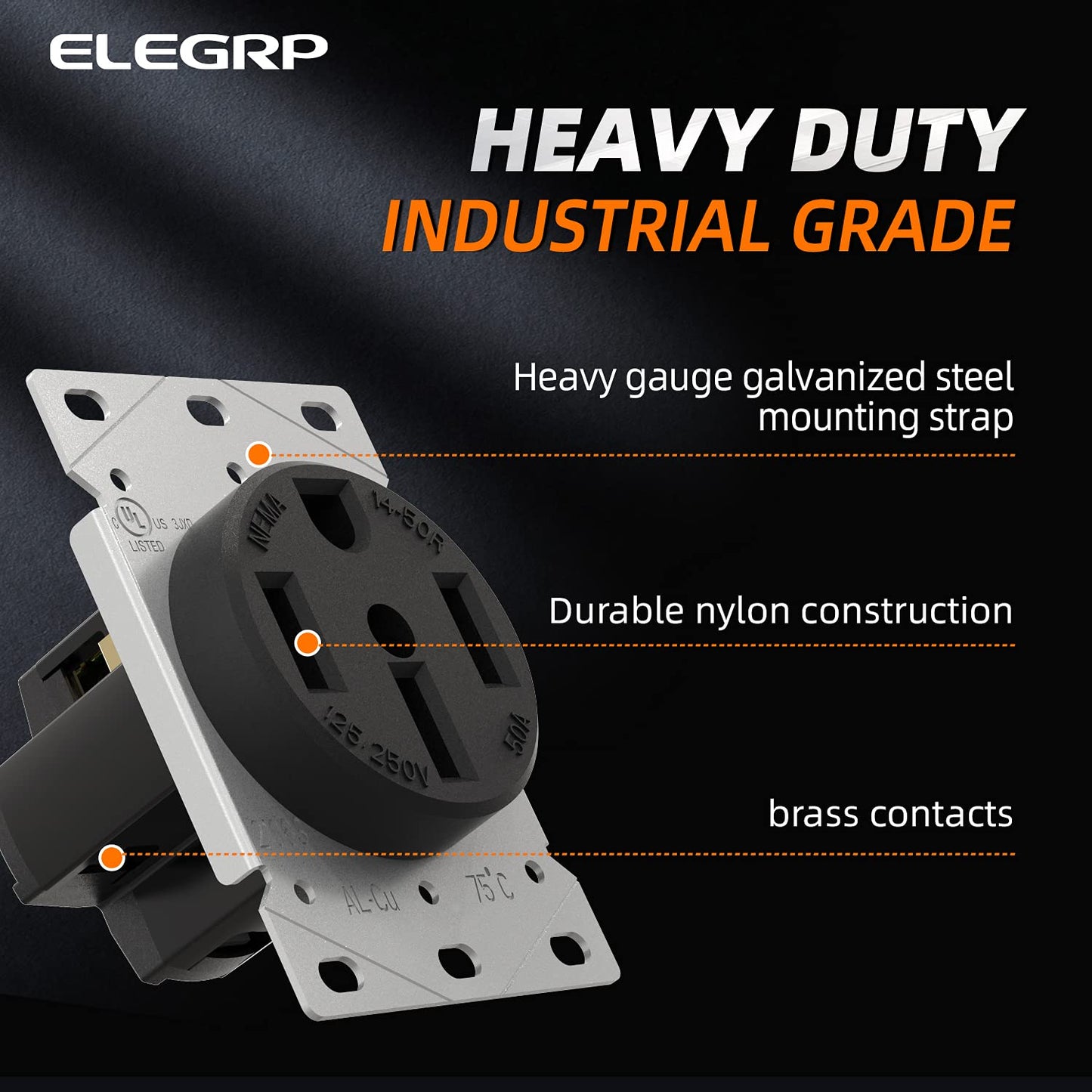 ELEGRP 30/50 Amp Flush Mount Power Receptacle, NEMA 14-30R & 14-50R Outlet, and Heavy Duty Plug, NEMA 14-30P & 14-50P, 125/250V, UL Listed