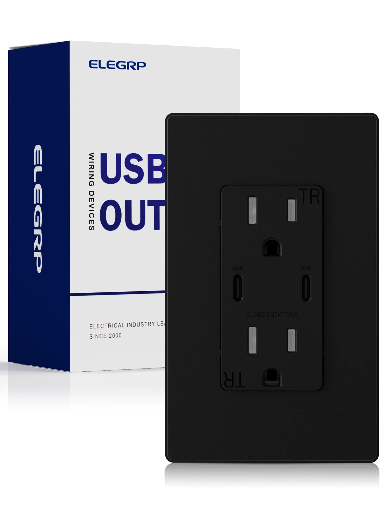 ELEGRP 30W USB Wall Outlet Receptacle, Single USB C Port Supports 30W Fast Charge