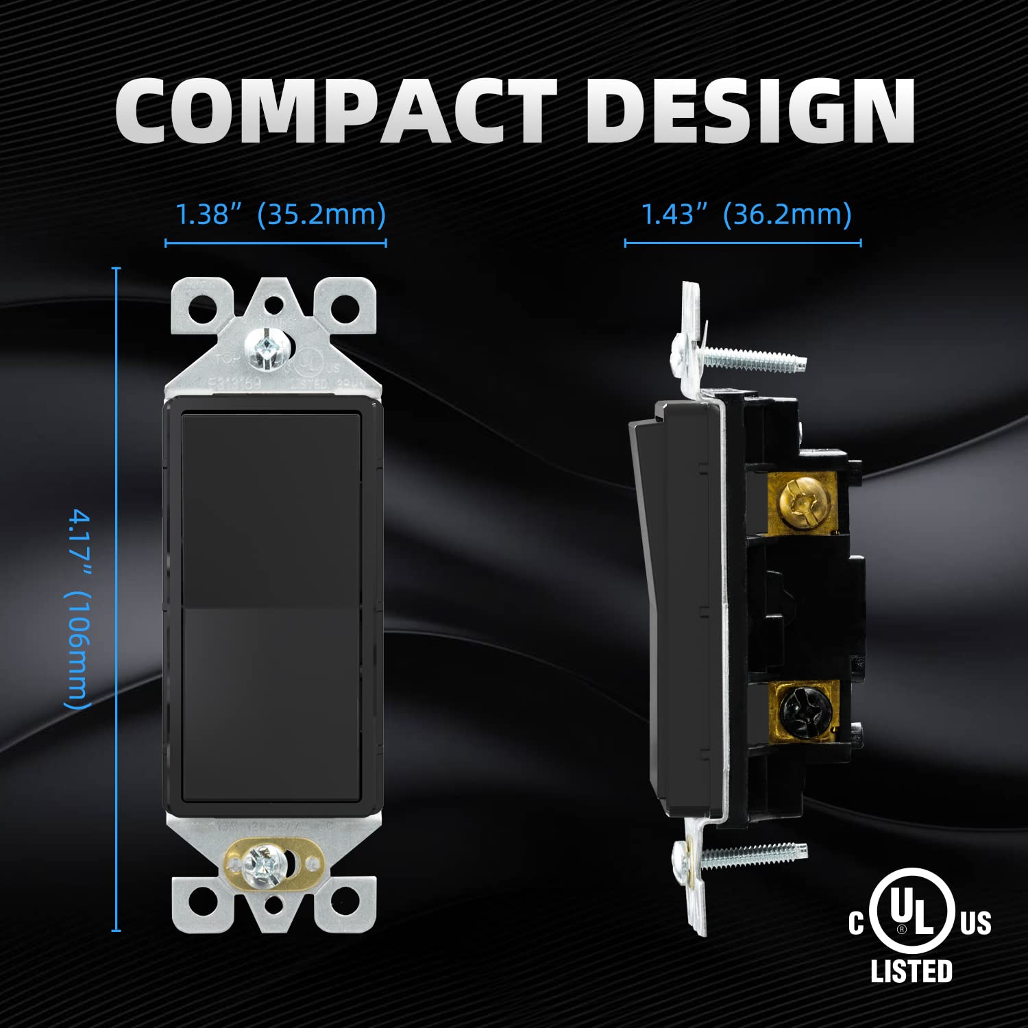 ELEGRP Decorative Light Switch, 3-Way, Self-Grounding, 15A 120-277V, UL Listed, 10 Pack