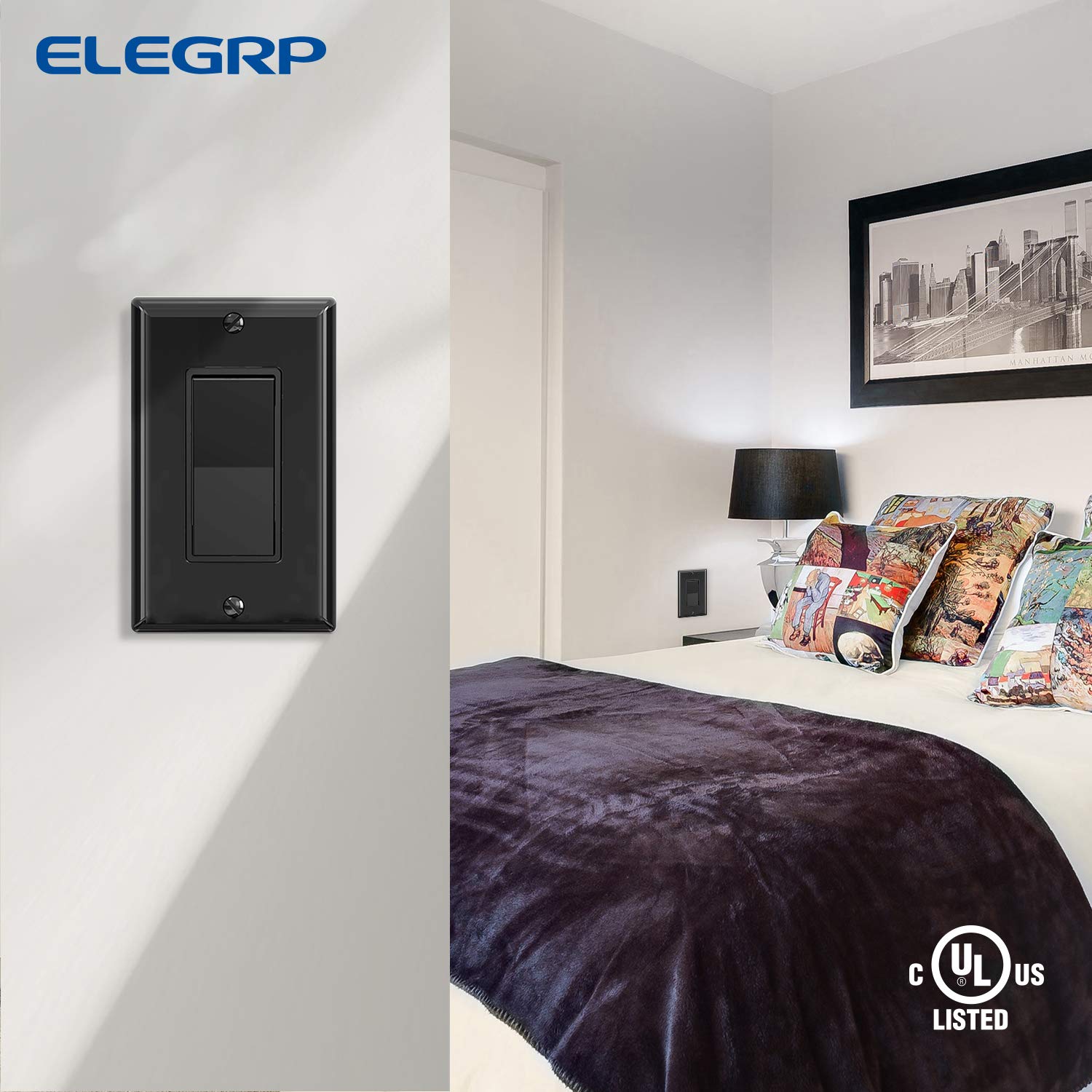 ELEGRP Decorative Light Switch, 3-Way, Self-Grounding, 15A 120-277V, UL Listed, 10 Pack