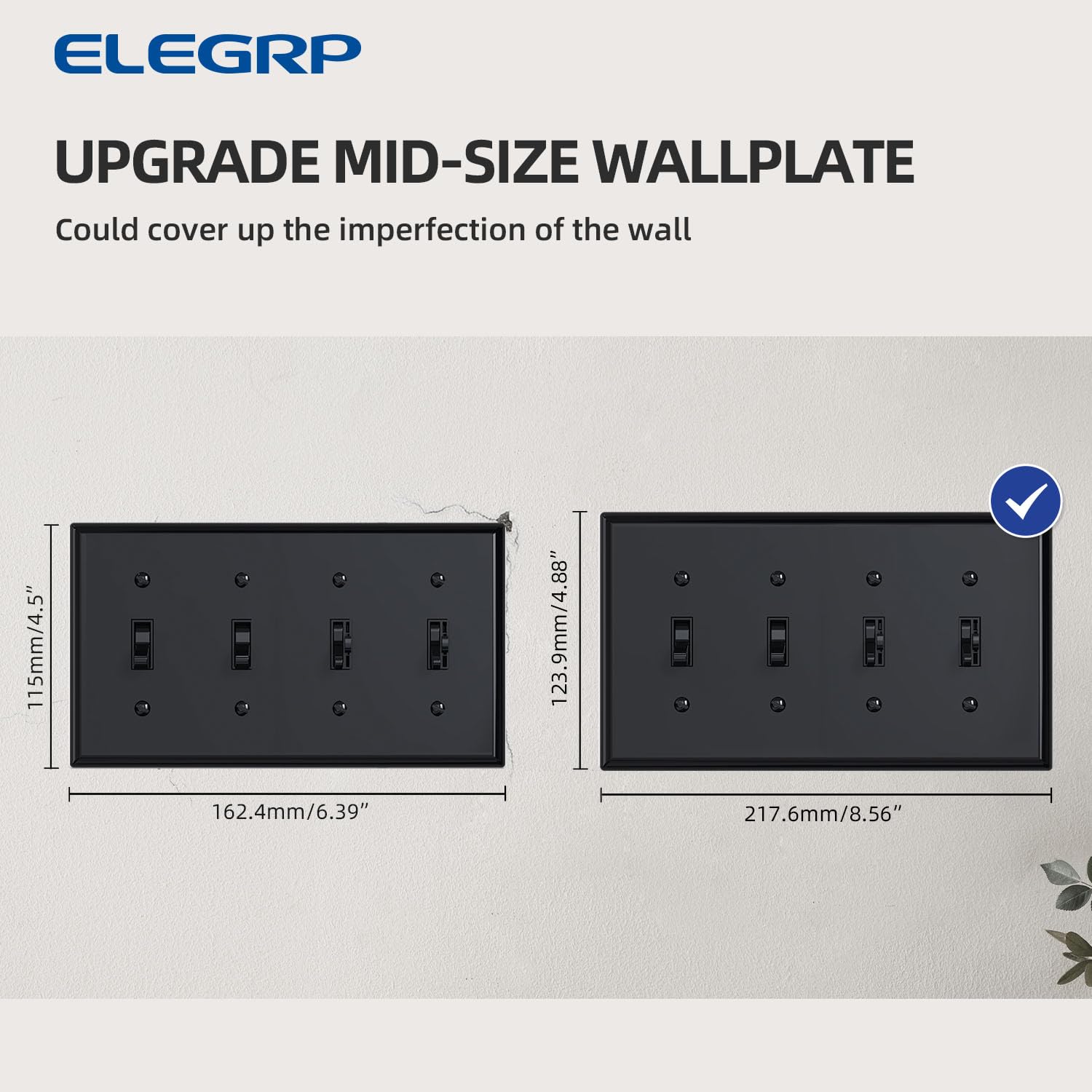 ELEGRP 4-Gang Toggle Switch Wall Plate, Mid-Size 4.88" x 8.57", Unbreakable Thermoplastic, Matte Finish, UL Listed (1 Pack)