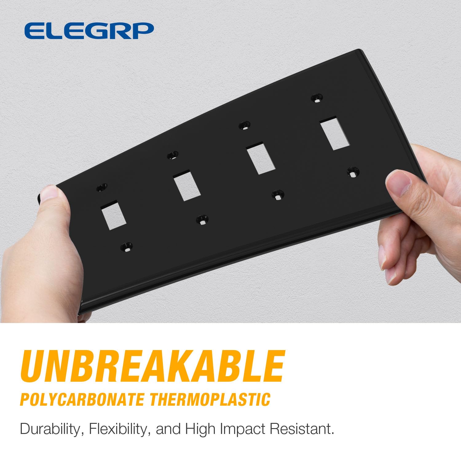 ELEGRP 4-Gang Toggle Switch Wall Plate, Mid-Size 4.88" x 8.57", Unbreakable Thermoplastic, Matte Finish, UL Listed (1 Pack)