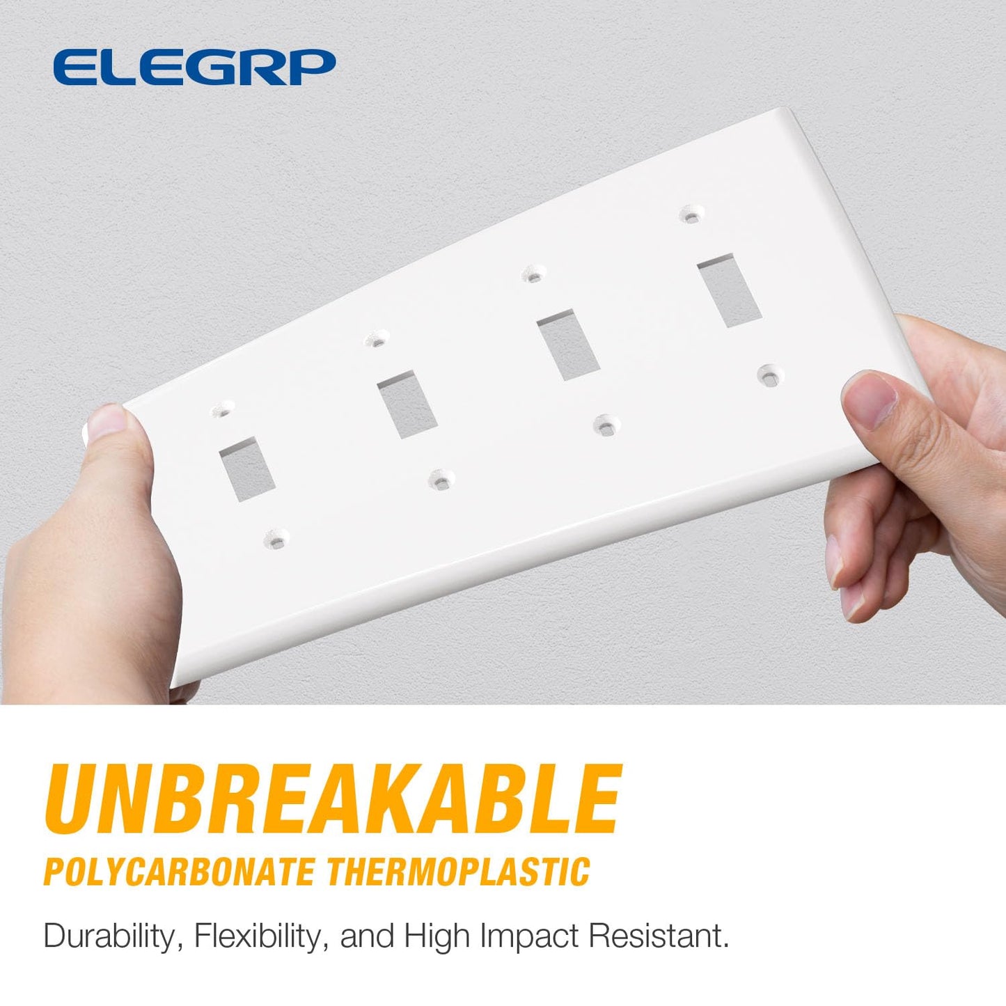 ELEGRP 4-Gang Toggle Switch Wall Plate, Mid-Size 4.88" x 8.57", Unbreakable Thermoplastic, Matte Finish, UL Listed (1 Pack)