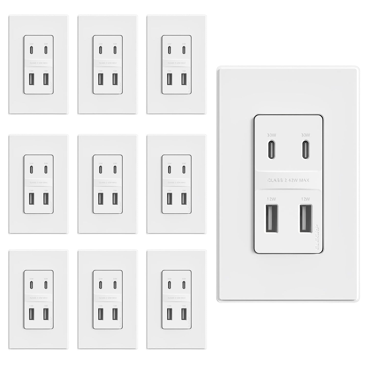 ELEGRP USB Wall Outlet, 3 USB Ports with Dual USB-C, 4.2A Fast Charging, Tamper-Resistant, Wall Plate Included, UL Listed