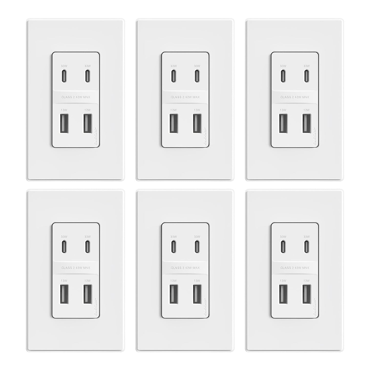 ELEGRP USB Wall Outlet, 3 USB Ports with Dual USB-C, 4.2A Fast Charging, Tamper-Resistant, Wall Plate Included, UL Listed