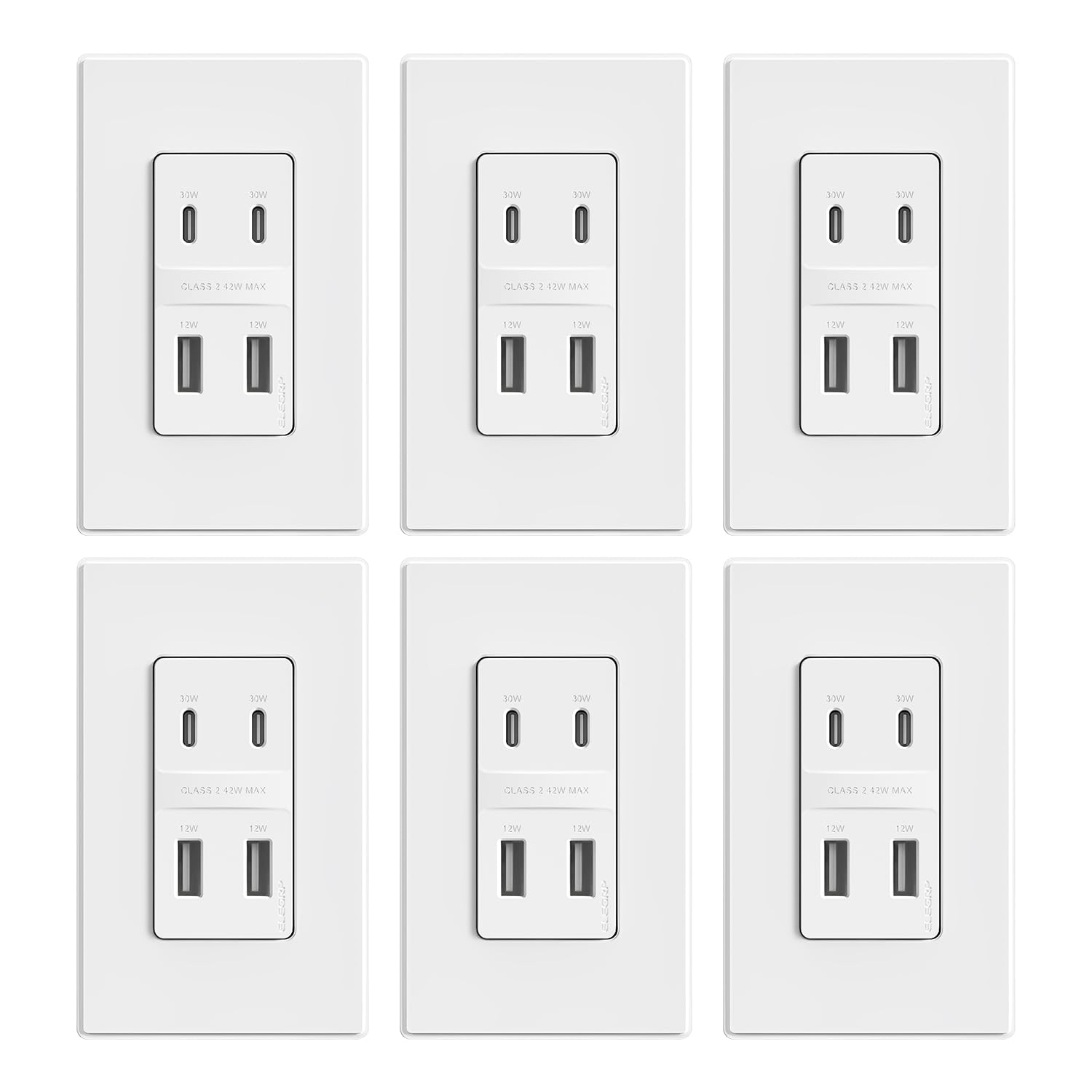 ELEGRP USB Wall Outlet, 3 USB Ports with Dual USB-C, 4.2A Fast Charging, Tamper-Resistant, Wall Plate Included, UL Listed