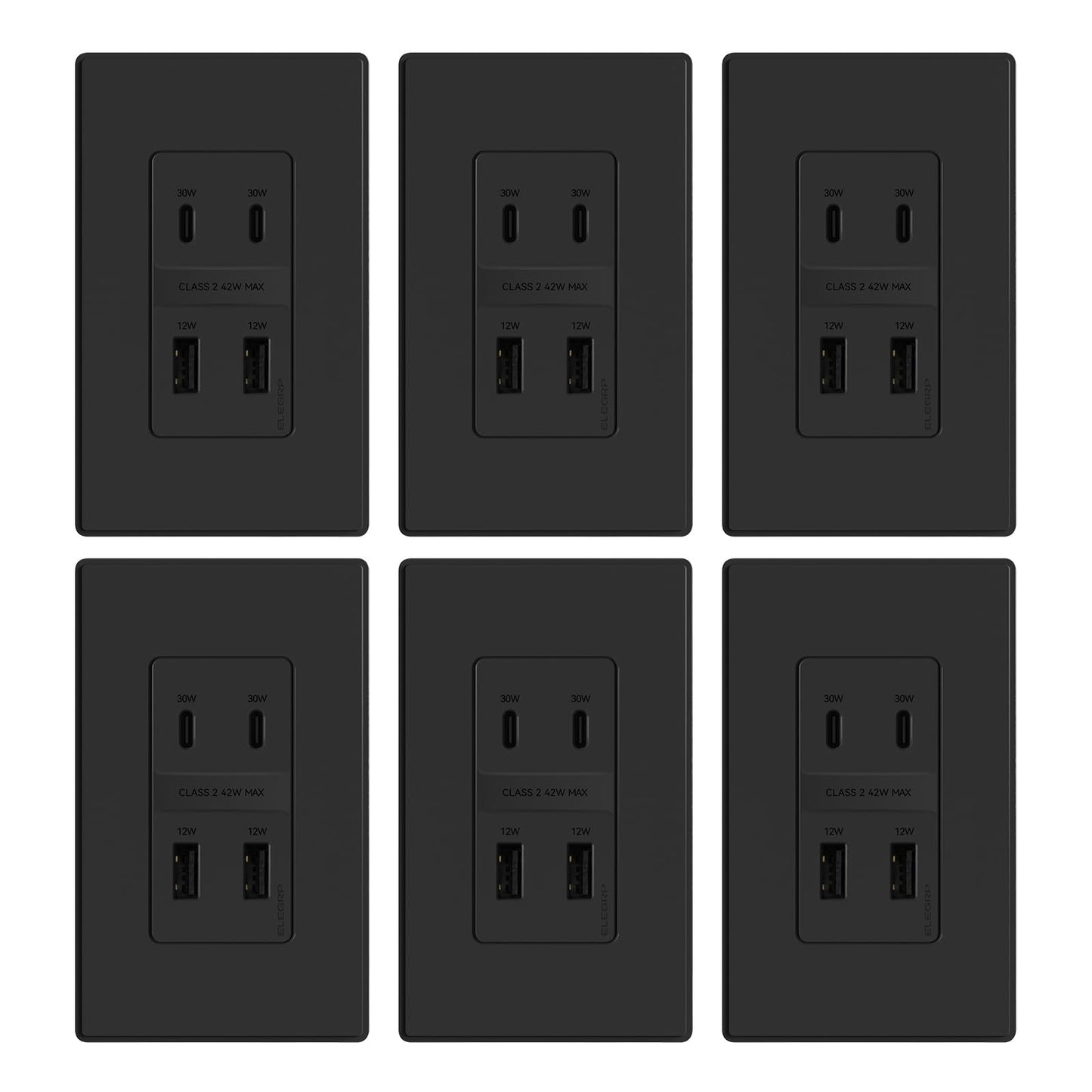ELEGRP USB Wall Outlet, 3 USB Ports with Dual USB-C, 4.2A Fast Charging, Tamper-Resistant, Wall Plate Included, UL Listed
