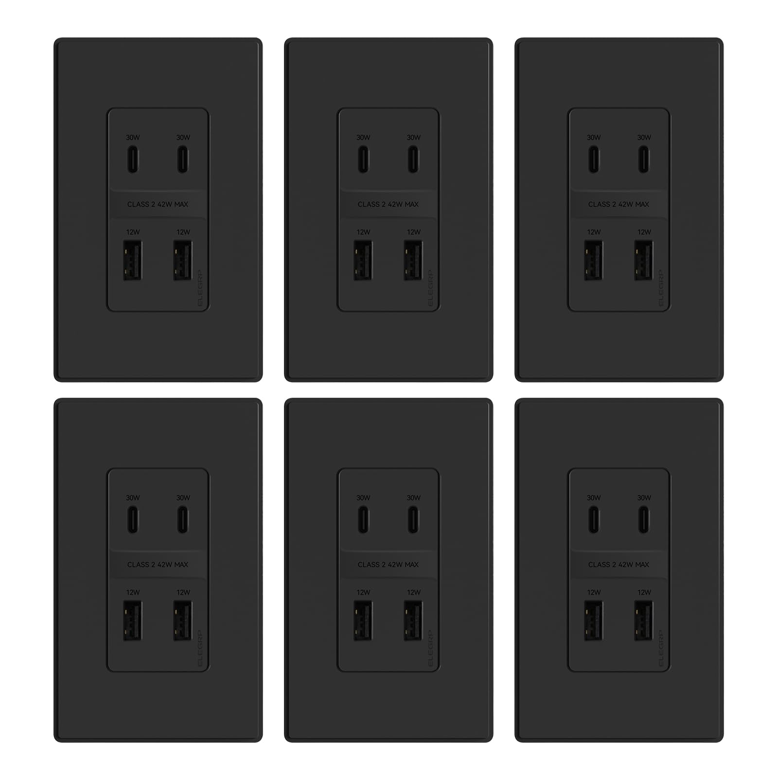 ELEGRP USB Wall Outlet, 3 USB Ports with Dual USB-C, 4.2A Fast Charging, Tamper-Resistant, Wall Plate Included, UL Listed