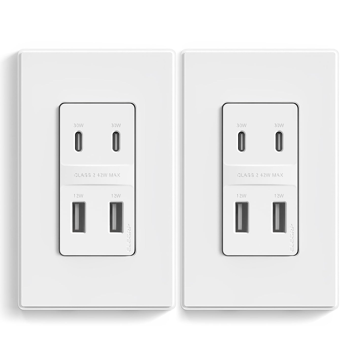ELEGRP USB Wall Outlet, 3 USB Ports with Dual USB-C, 4.2A Fast Charging, Tamper-Resistant, Wall Plate Included, UL Listed