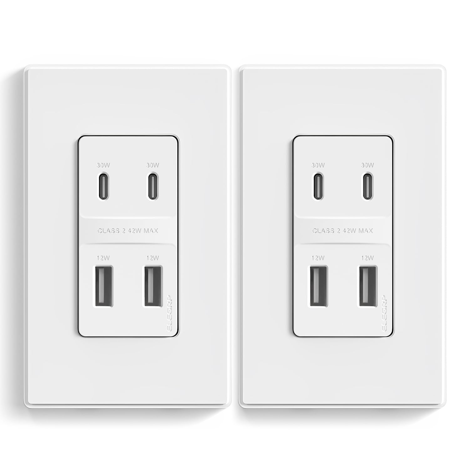 ELEGRP USB Wall Outlet, 3 USB Ports with Dual USB-C, 4.2A Fast Charging, Tamper-Resistant, Wall Plate Included, UL Listed