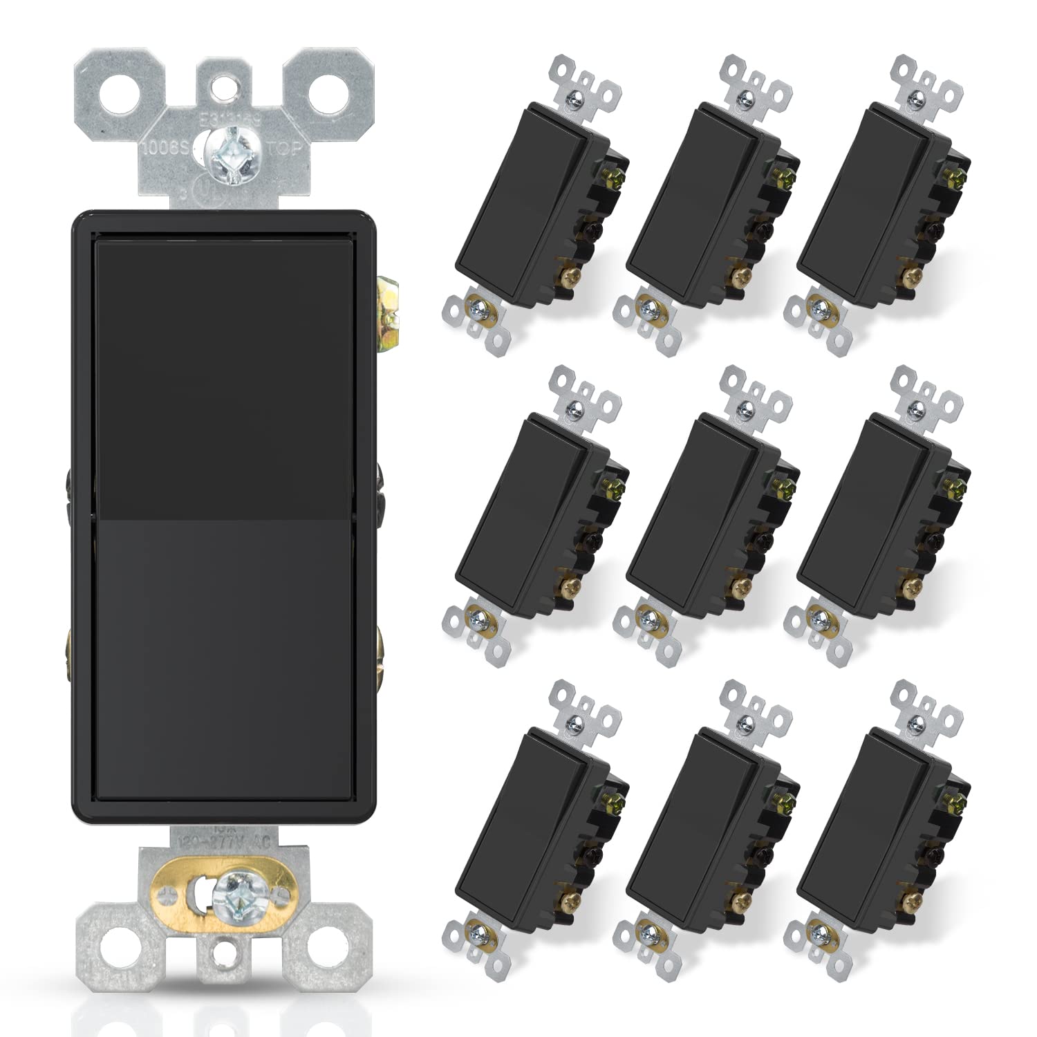 ELEGRP 4-Way Decorative Light Switch, 15A 120/277V, Self-Grounding, Quick Push-In Wiring, Rocker Paddle Wall Switch Replacement, UL Listed (10 Pack)