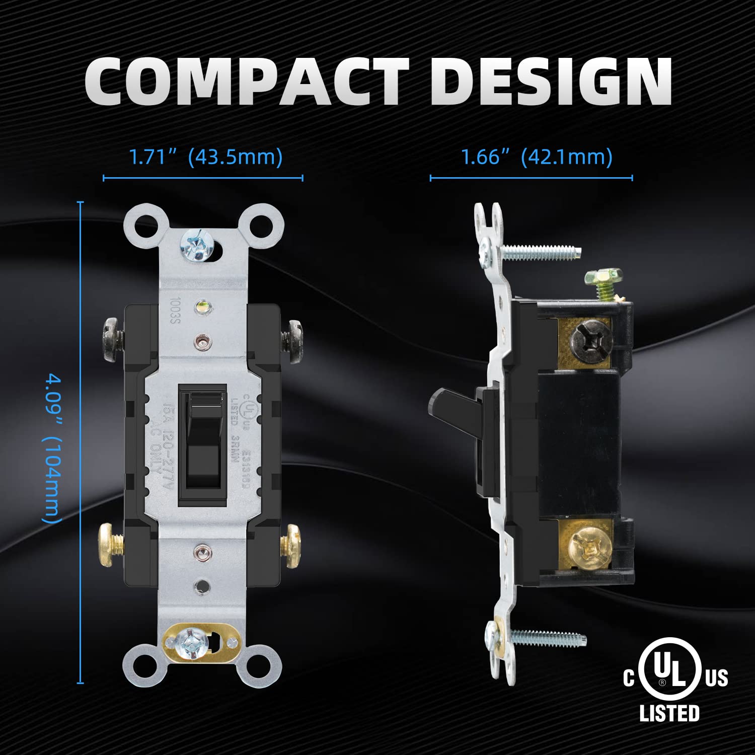 ELEGRP 4-Way Toggle Light Switch, 15 Amp, 120-277V, Quiet On/Off Wall Switch, Self-Grounding, Quick Push-In Wiring, UL Listed (10 Pack)