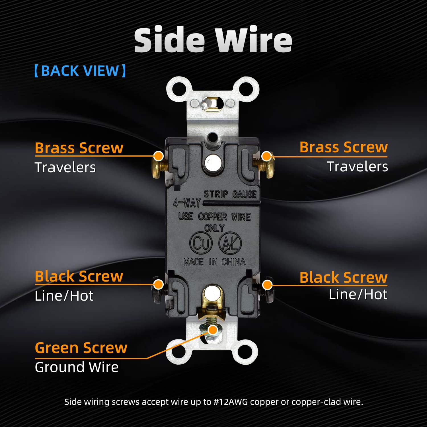 ELEGRP 4-Way Toggle Light Switch, 15 Amp, 120-277V, Quiet On/Off Wall Switch, Self-Grounding, Quick Push-In Wiring, UL Listed (10 Pack)