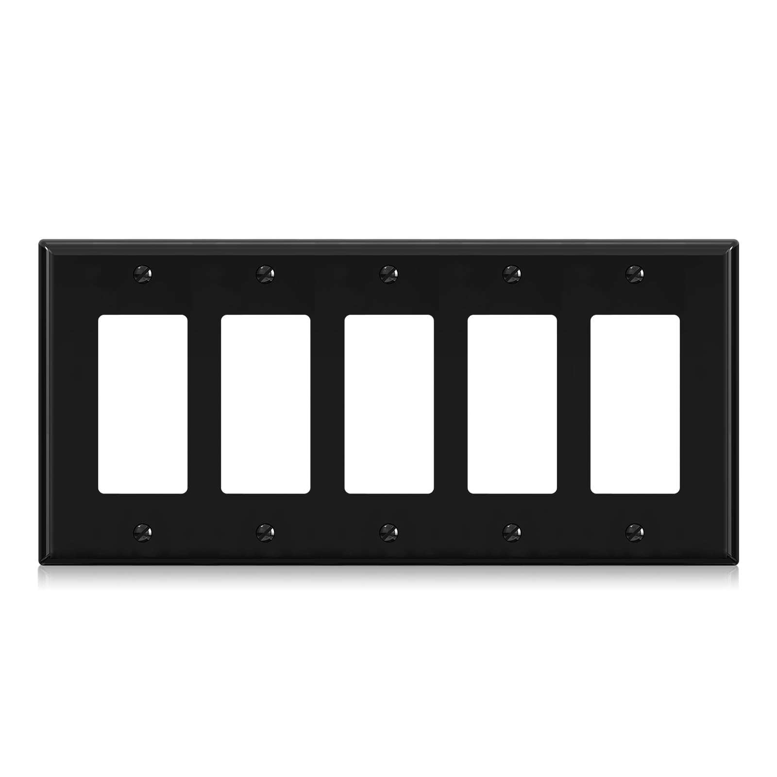 ELEGRP 5-Gang Decorative Wall Plates, Standard Size 4.52" H x 10.03" L Unbreakable Thermoplastic Faceplate Cover for Decorator Receptacle Outlet Switch, UL Listed (1 Pack, Glossy Black)