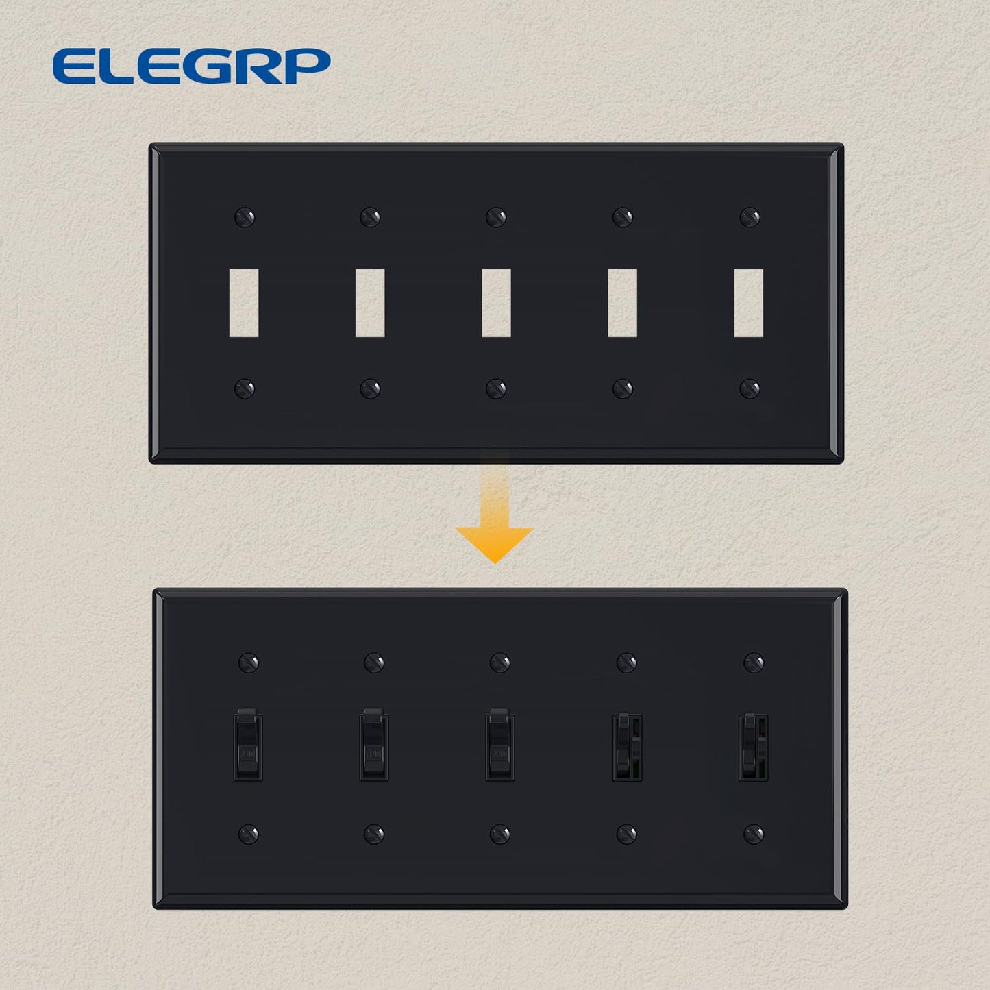 ELEGRP 5-Gang Toggle Switch Wall Plate, Standard Size 4.52" x 10.03", Unbreakable Thermoplastic, Matte Finish, UL Listed (1 Pack)