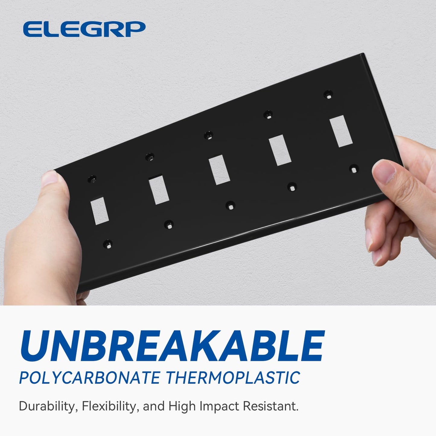 ELEGRP 5-Gang Toggle Switch Wall Plate, Standard Size 4.52" x 10.03", Unbreakable Thermoplastic, Matte Finish, UL Listed (1 Pack)