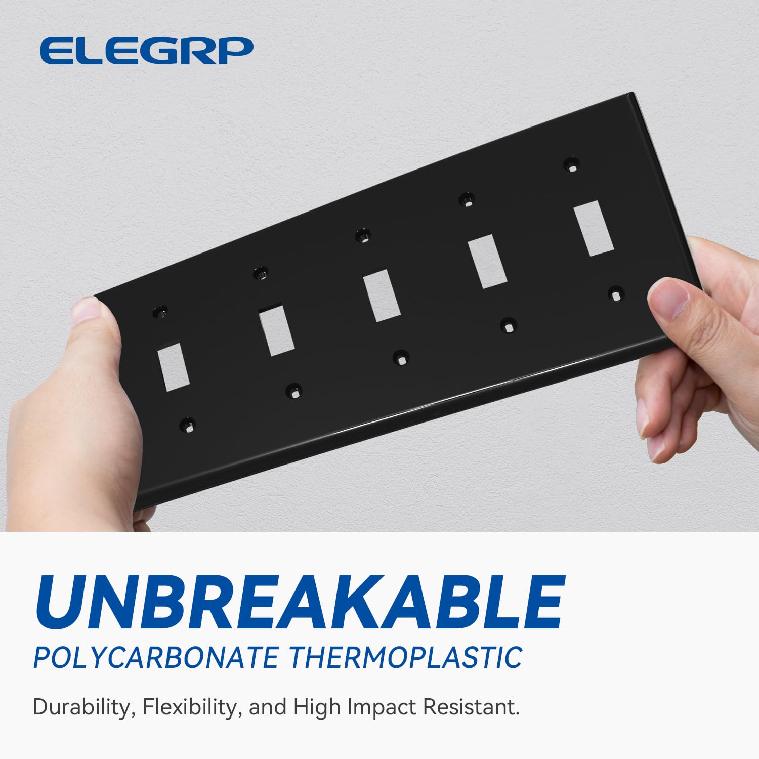 ELEGRP 5-Gang Toggle Switch Wall Plate, Standard Size 4.52" x 10.03", Unbreakable Thermoplastic, UL Listed (1 Pack)