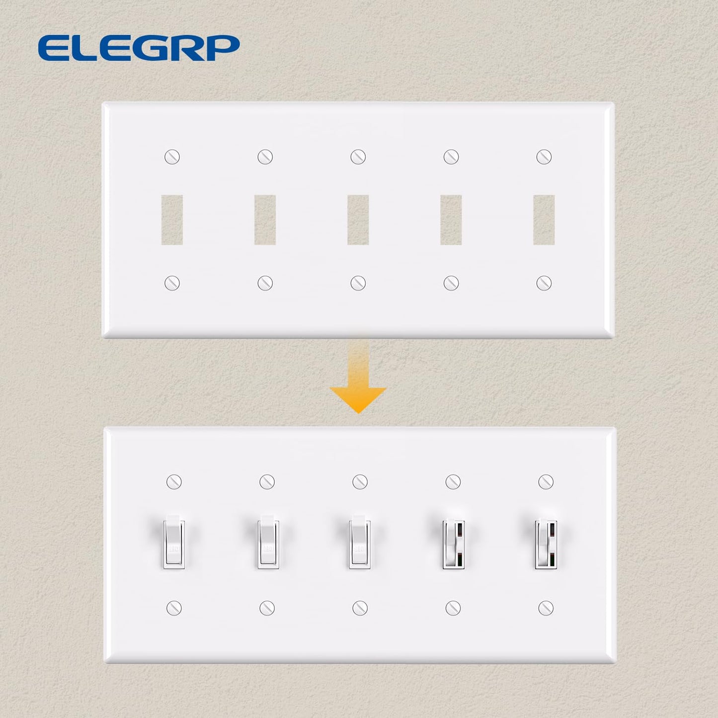 ELEGRP 5-Gang Toggle Switch Wall Plate, Standard Size 4.52" x 10.03", Unbreakable Thermoplastic, Matte Finish, UL Listed (1 Pack)