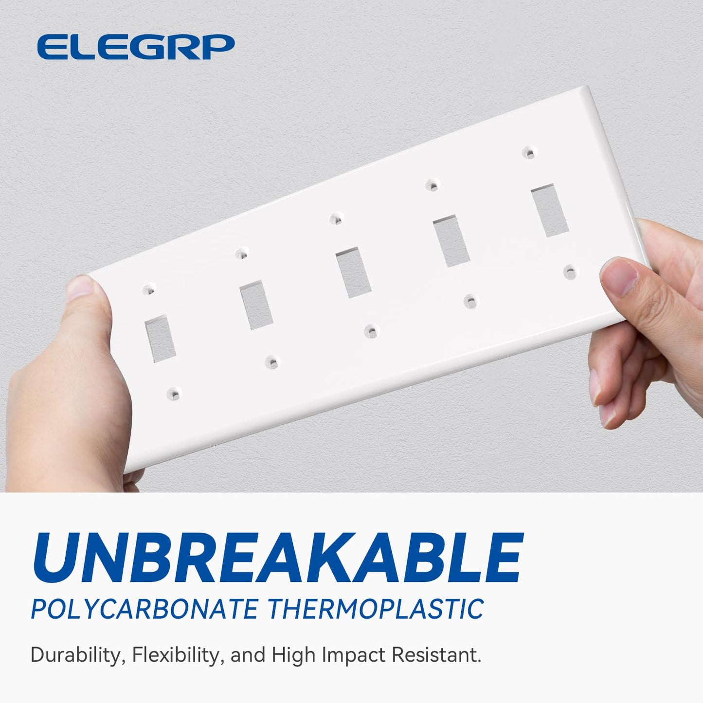 ELEGRP 5-Gang Toggle Switch Wall Plate, Standard Size 4.52" x 10.03", Unbreakable Thermoplastic, Matte Finish, UL Listed (1 Pack)