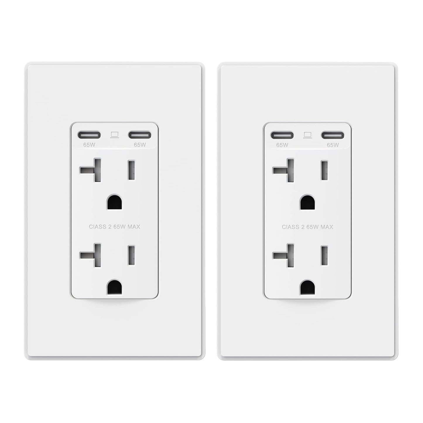 ELEGRP 65W USB-C Outlet Receptacle, Dual USB-C Ports, Ultra-Fast Charging, Tamper-Resistant, Wall Plate Included