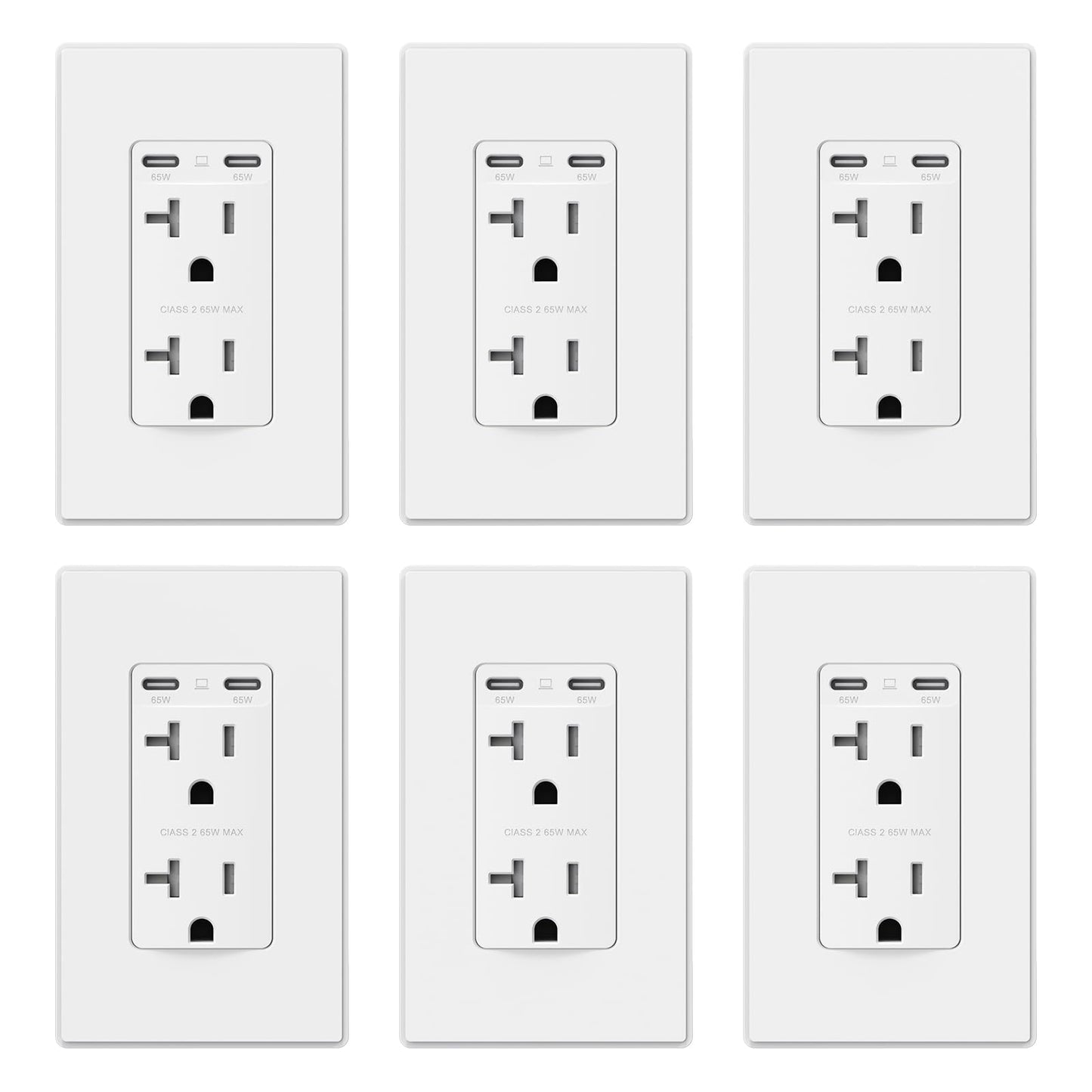 ELEGRP 65W USB-C Outlet Receptacle, Dual USB-C Ports, Ultra-Fast Charging, Tamper-Resistant, Wall Plate Included