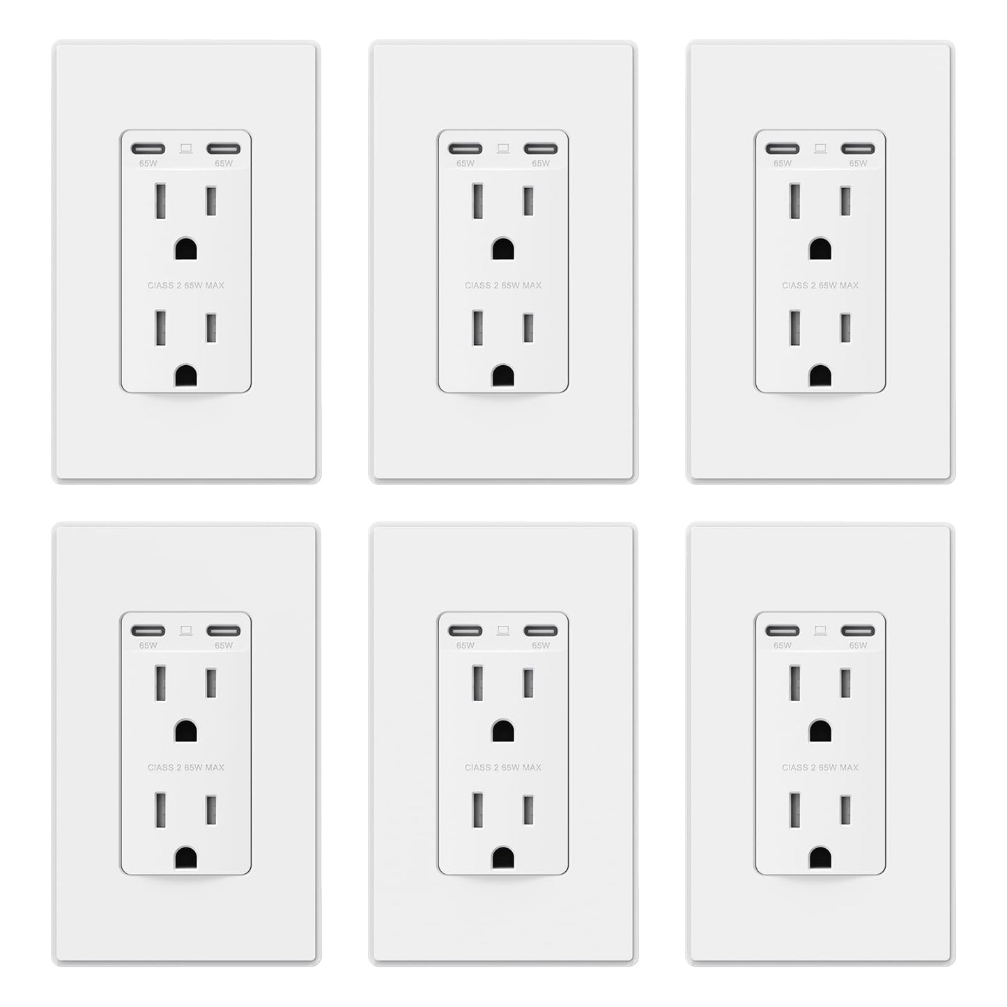 ELEGRP 65W USB-C Outlet Receptacle, Dual USB-C Ports, Ultra-Fast Charging, Tamper-Resistant, Wall Plate Included
