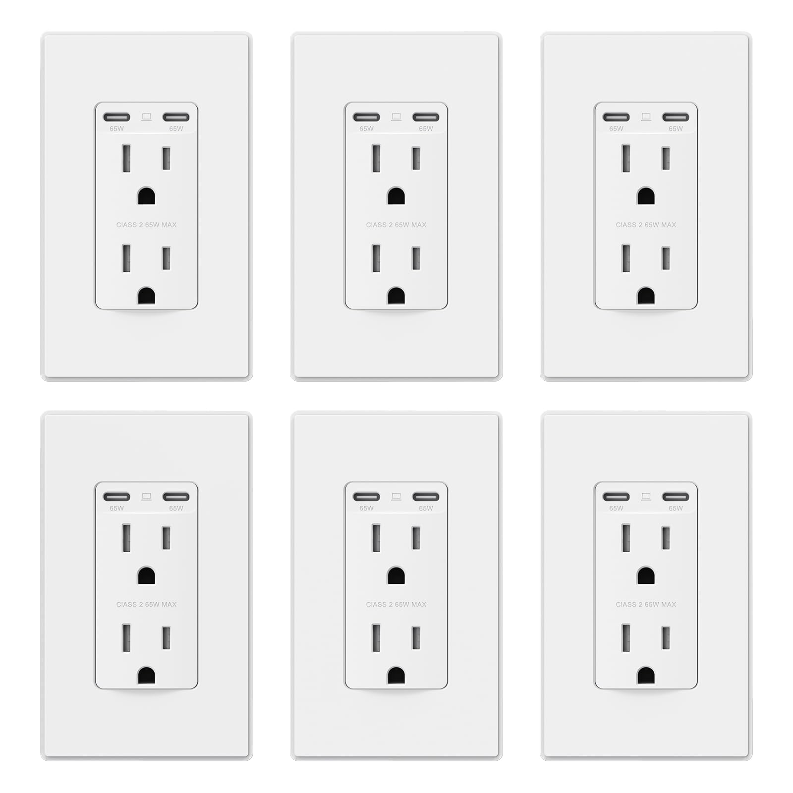 65W Tamper-Resistant Wall Outlet with Dual USB-C Ports