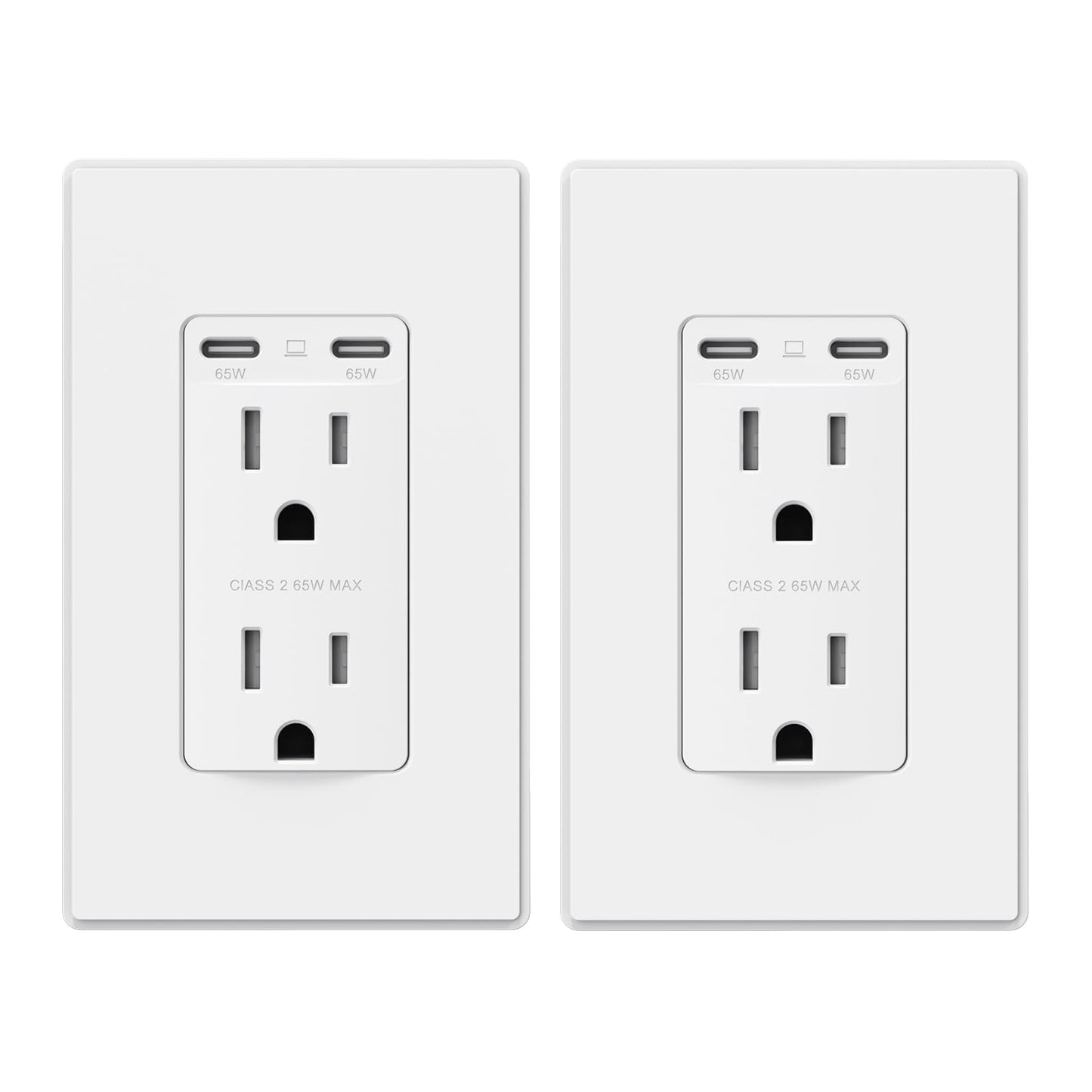 ELEGRP 65W USB-C Outlet Receptacle, Dual USB-C Ports, Ultra-Fast Charging, Tamper-Resistant, Wall Plate Included