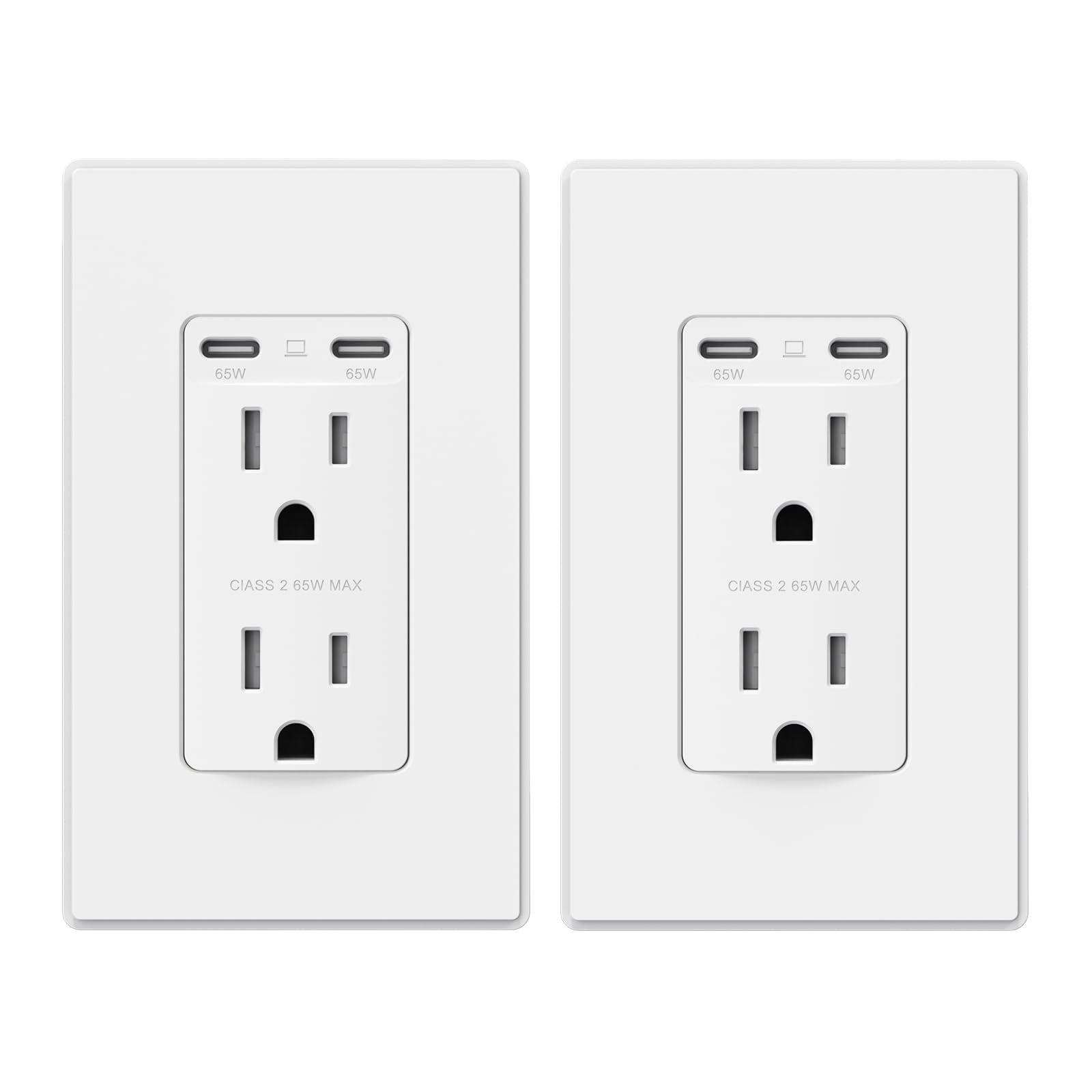 65W Tamper-Resistant Wall Outlet with Dual USB-C Ports