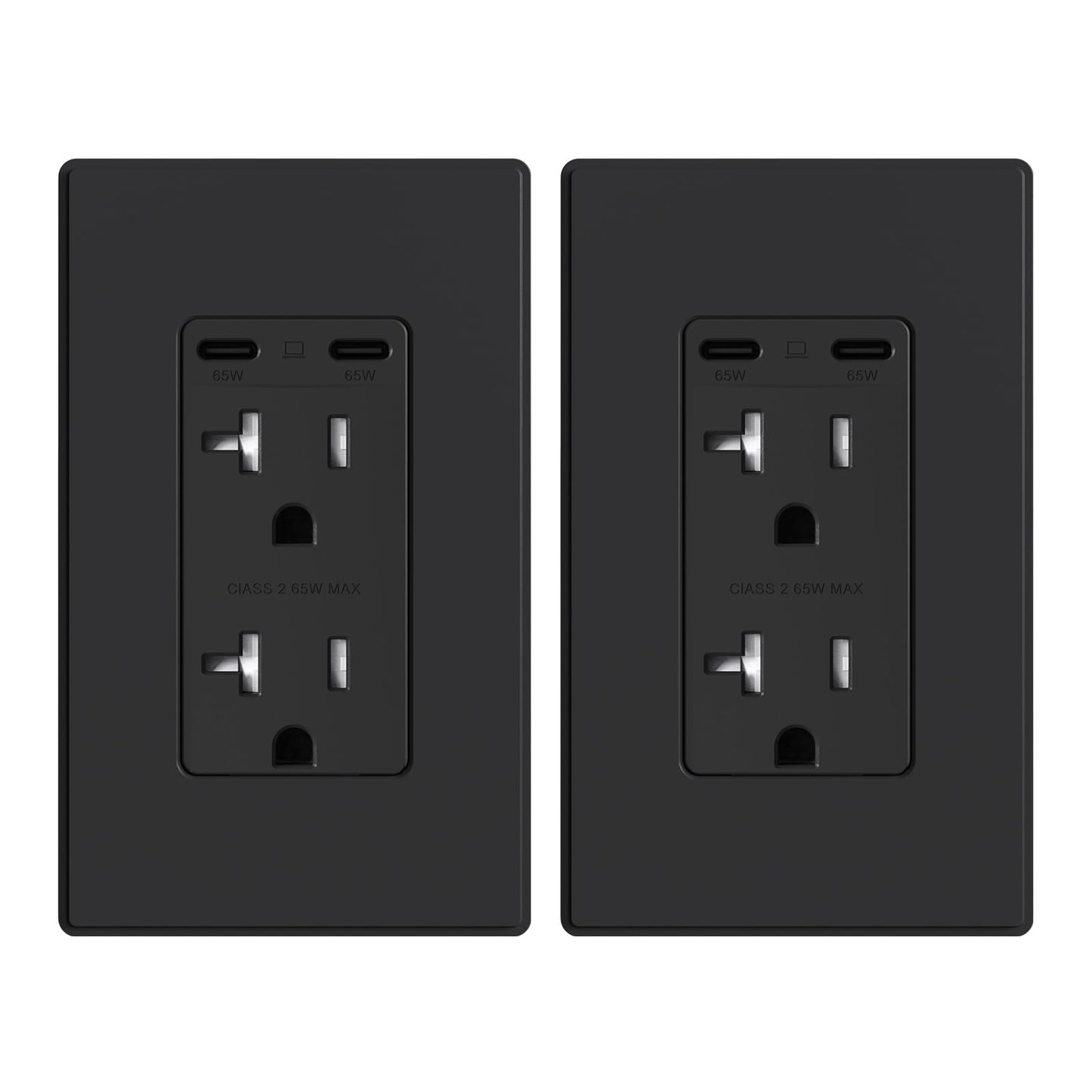 ELEGRP 65W USB-C Outlet Receptacle, Dual USB-C Ports, Ultra-Fast Charging, Tamper-Resistant, Wall Plate Included