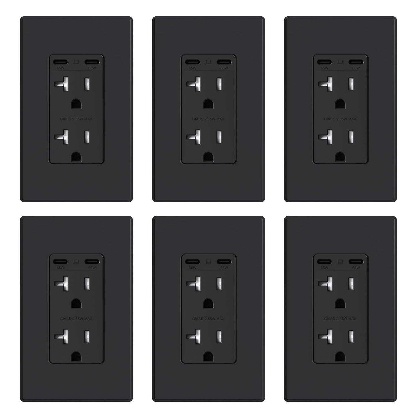 ELEGRP 65W USB-C Outlet Receptacle, Dual USB-C Ports, Ultra-Fast Charging, Tamper-Resistant, Wall Plate Included