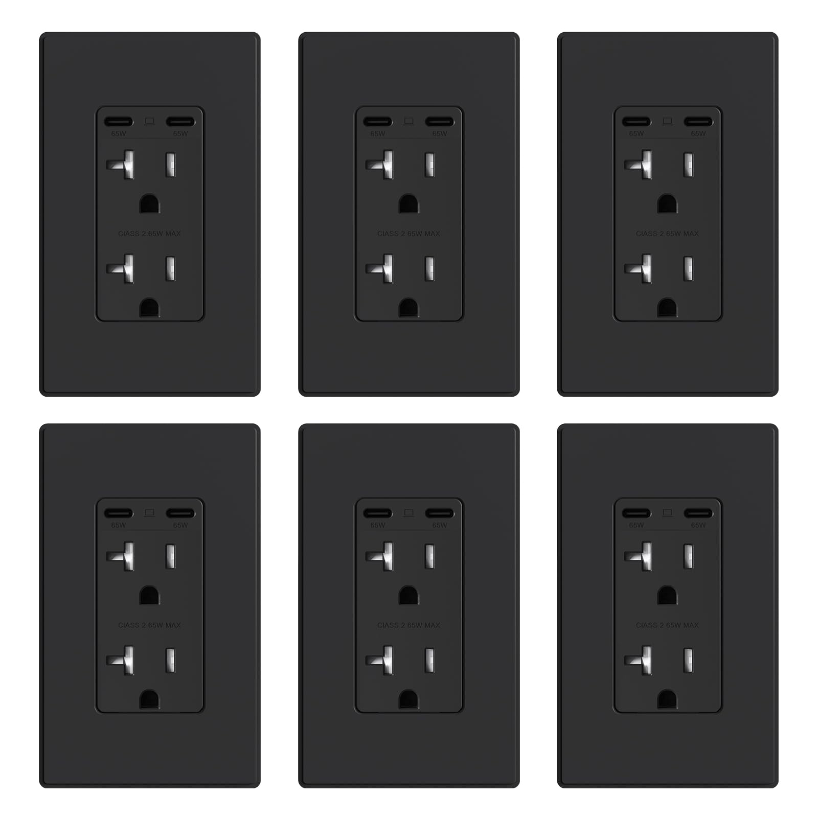 65W Tamper-Resistant Wall Outlet with Dual USB-C Ports