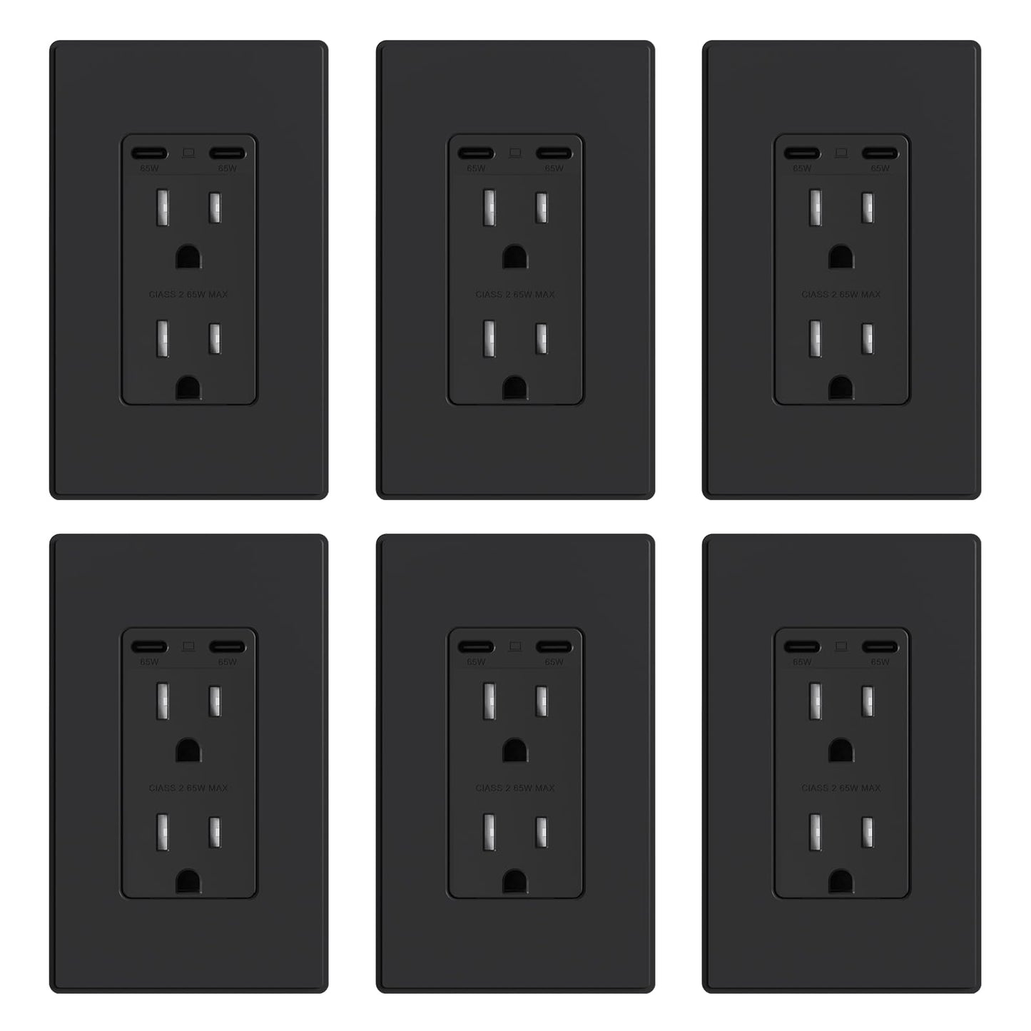 ELEGRP 65W USB-C Outlet Receptacle, Dual USB-C Ports, Ultra-Fast Charging, Tamper-Resistant, Wall Plate Included