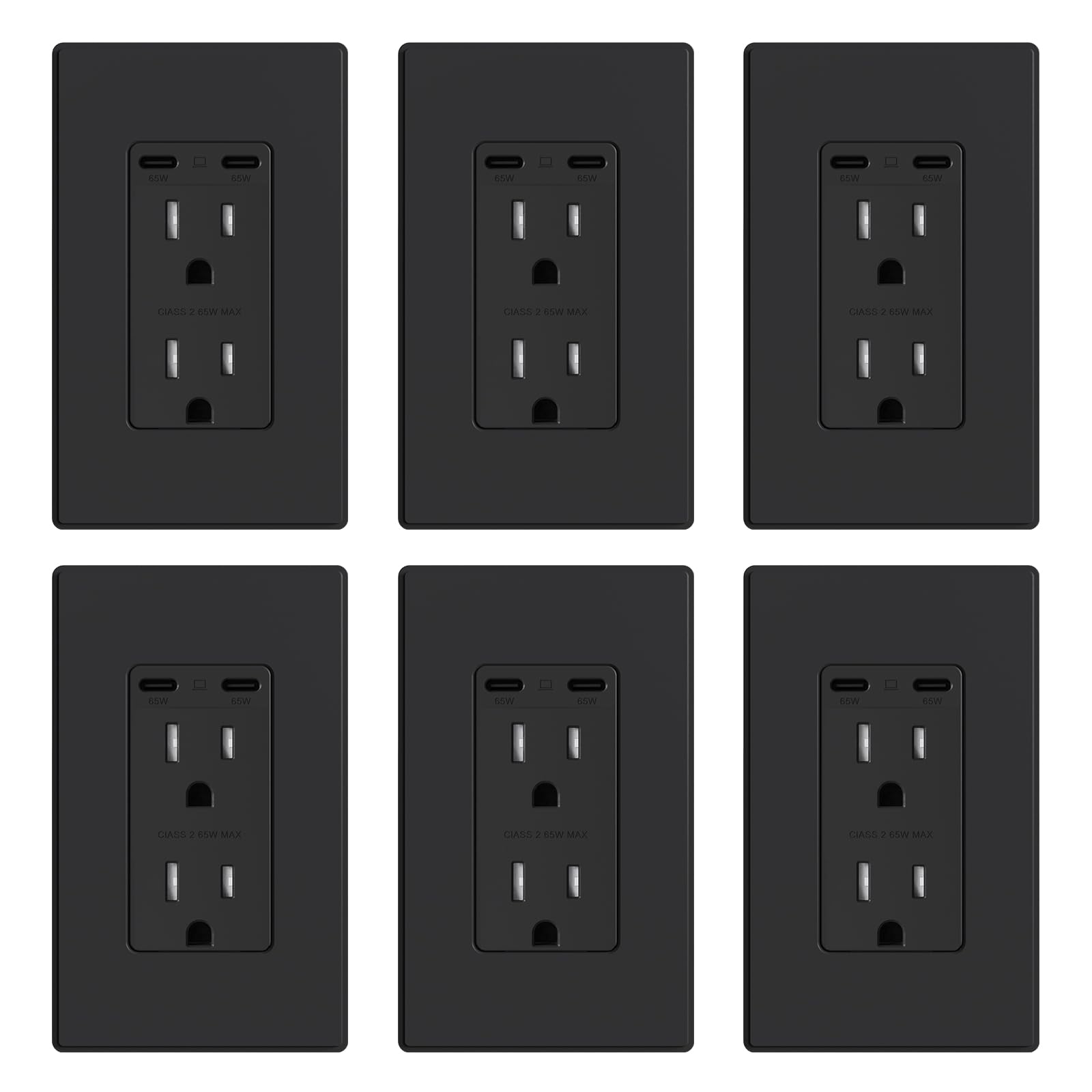 65W Tamper-Resistant Wall Outlet with Dual USB-C Ports