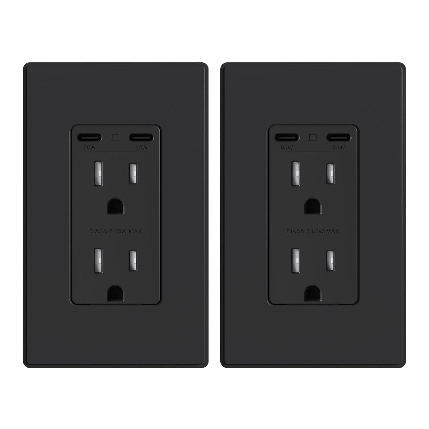 ELEGRP 65W USB-C Outlet Receptacle, Dual USB-C Ports, Ultra-Fast Charging, Tamper-Resistant, Wall Plate Included