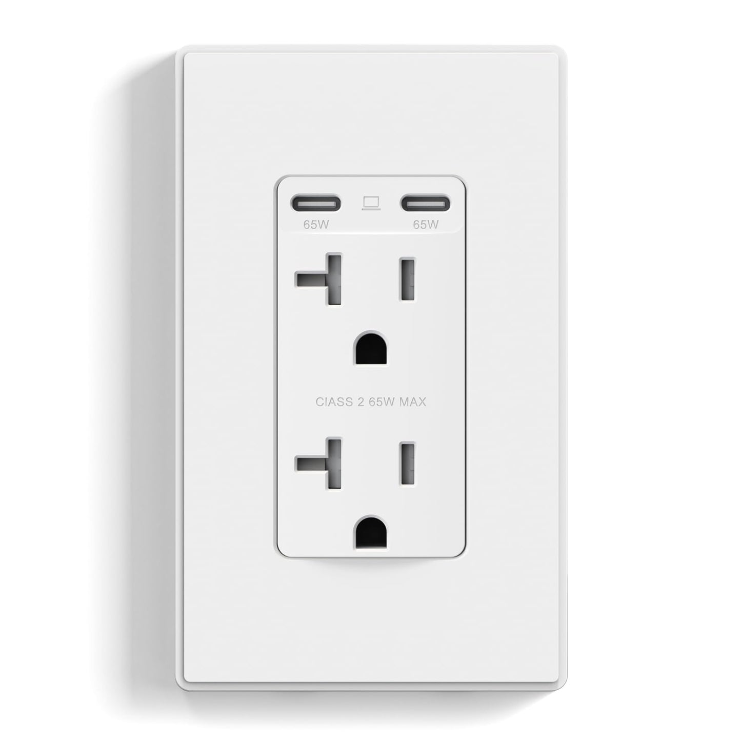 ELEGRP 65W USB-C Outlet Receptacle, Dual USB-C Ports, Ultra-Fast Charging, Tamper-Resistant, Wall Plate Included