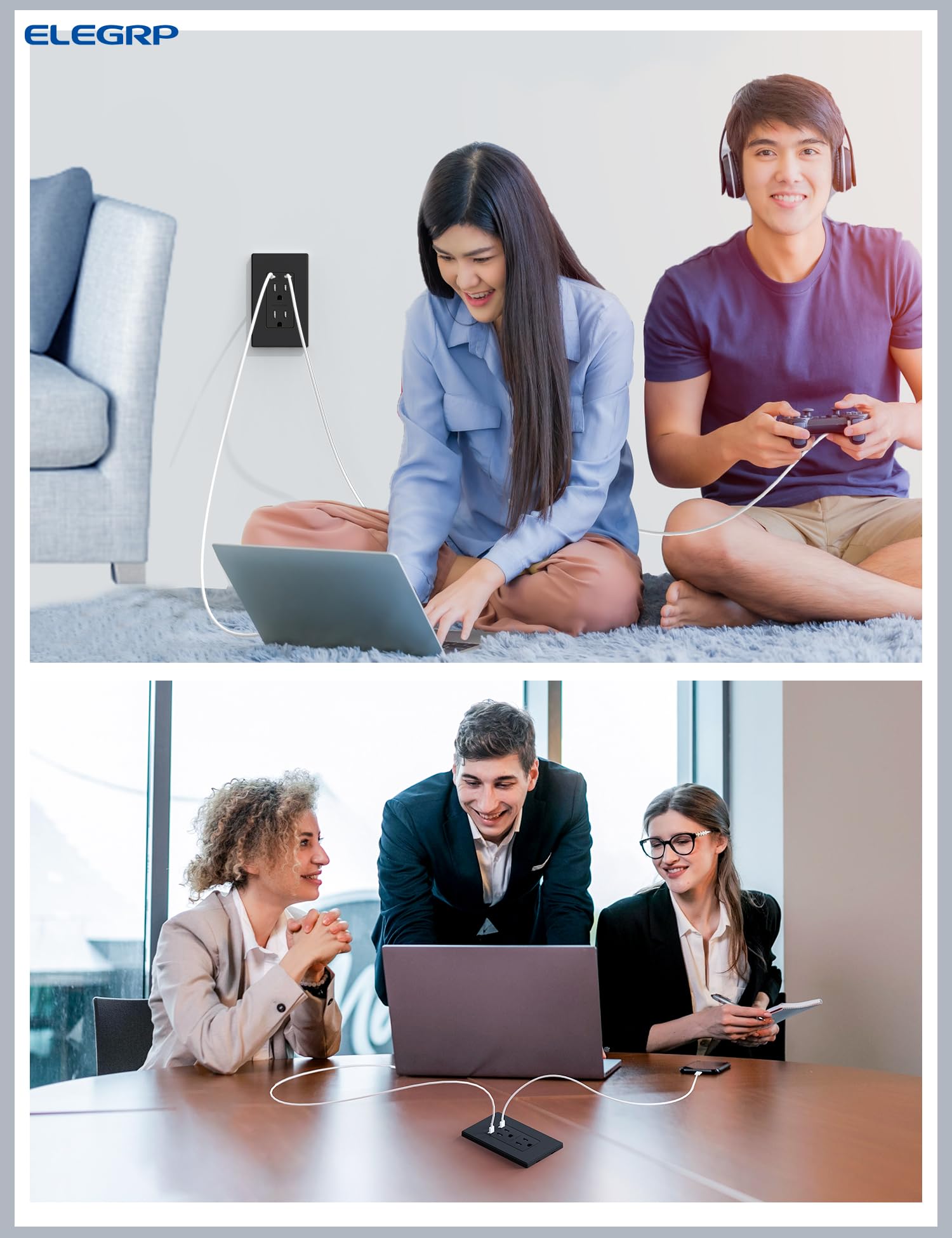 65W Tamper-Resistant Wall Outlet with Dual USB-C Ports