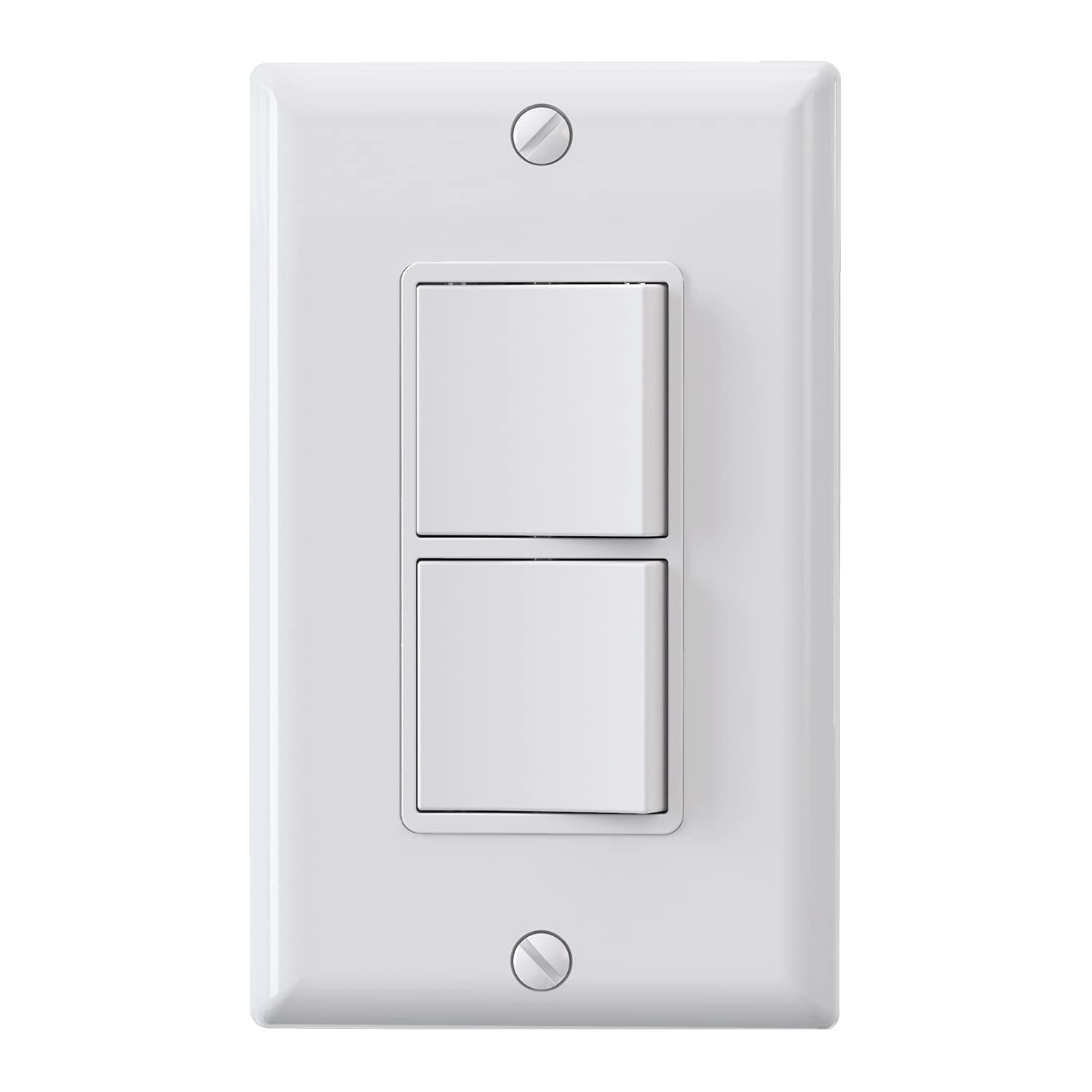 ELEGRP Decorator Double Rocker Light Switch, Two Single Pole Electrical Paddle Switches, 15A 125V, Self-Grounding, Wall Plate Included, UL Listed