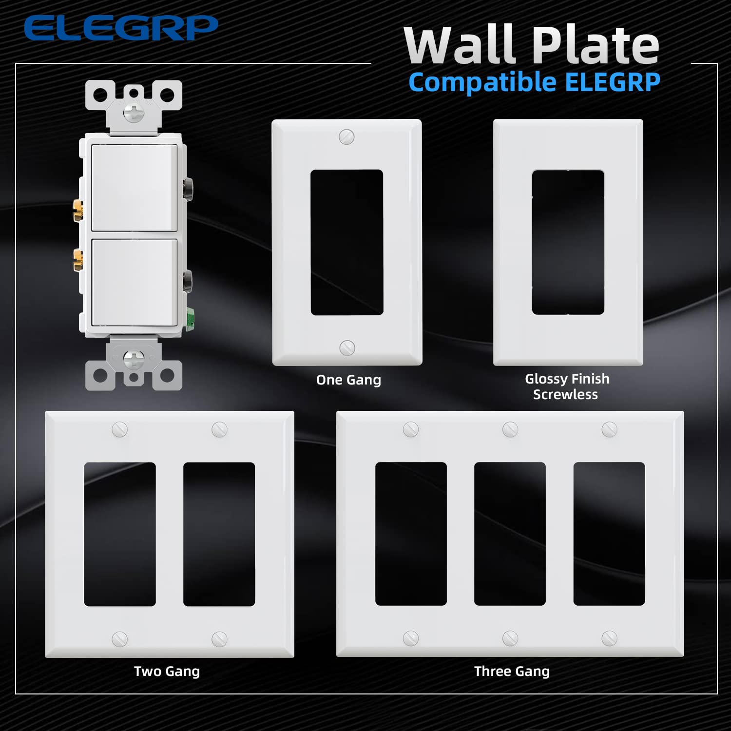 ELEGRP Decorator Double Rocker Light Switch, Two Single Pole Electrical Paddle Switches, 15A 125V, Self-Grounding, Wall Plate Included, UL Listed