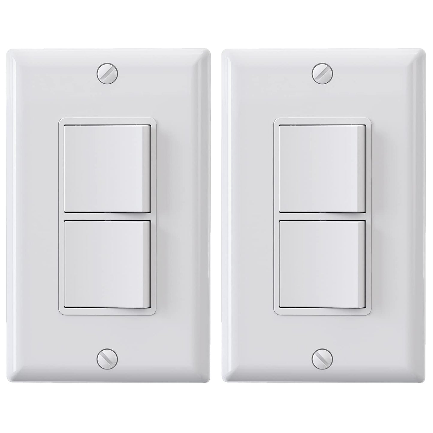 ELEGRP Decorator Double Rocker Light Switch, Two Single Pole Electrical Paddle Switches, 15A 125V, Self-Grounding, Wall Plate Included, UL Listed