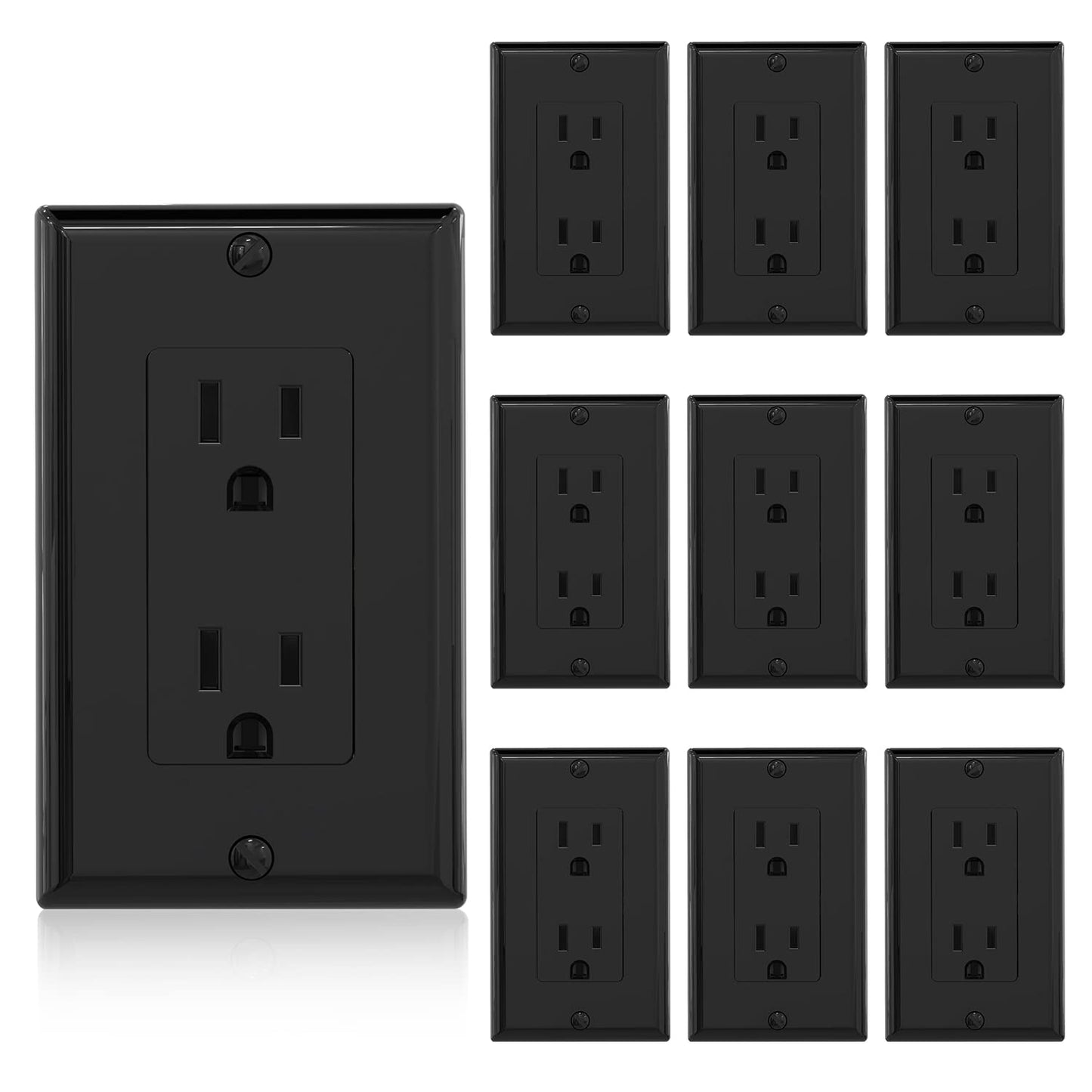 ELEGRP Decorator Receptacle, 15A 125V Standard Electrical Outlet, 2 Pole 3 Wire, Non-Tamper Resistant, Self-Grounding, NEMA 5-15R (10 Pack)