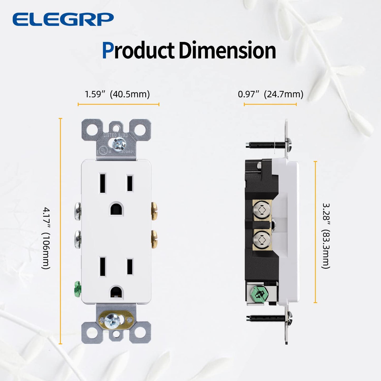 ELEGRP Decorative Outlets, 2 Pole 3 Wire Grounding, 15A 125V, TR or Standard Receptacle for Residential Use, Matte Finish (10 Pack)