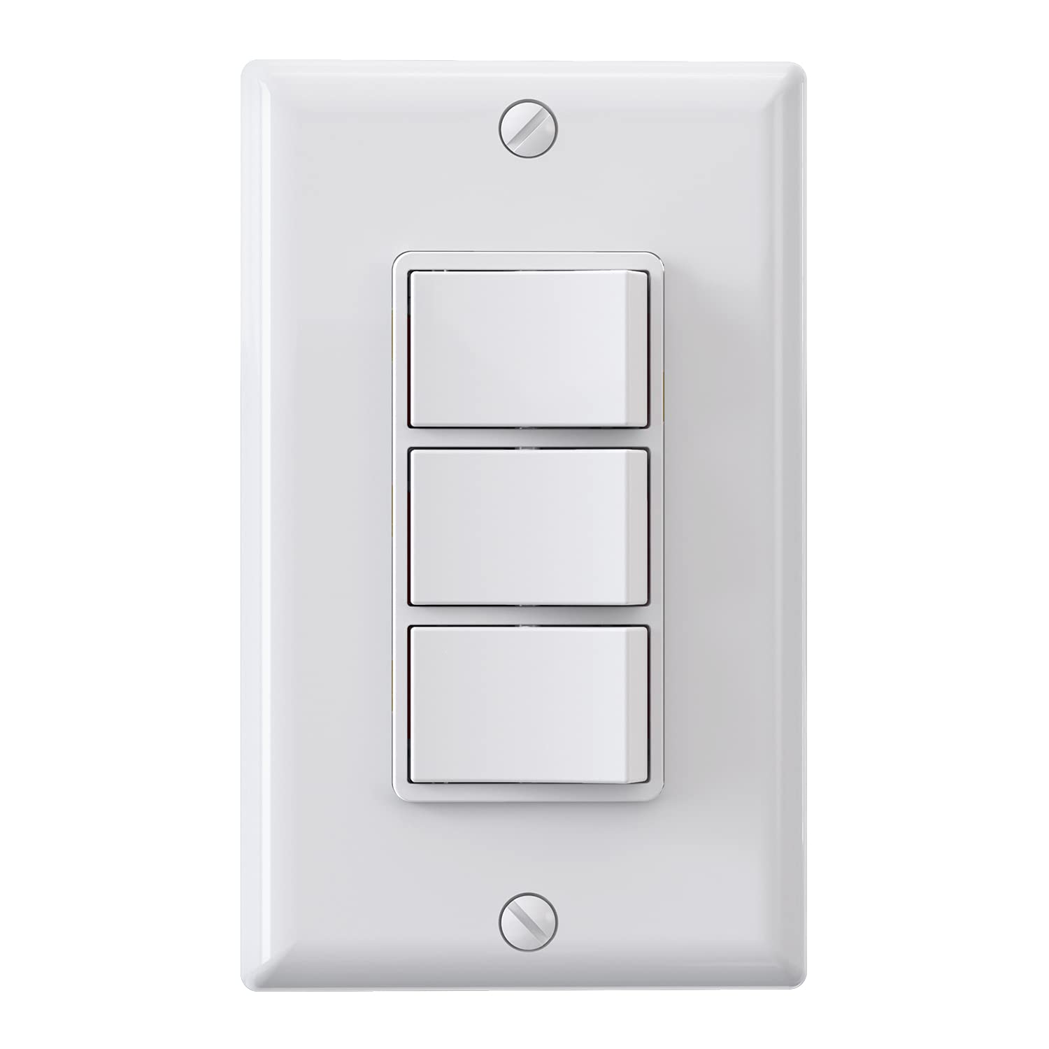 ELEGRP Combination Light Switch, 3 Single Pole Decorative Switches, 15A 125V, Wall Plate Included, Durable Thermoplastic, Easy Installation