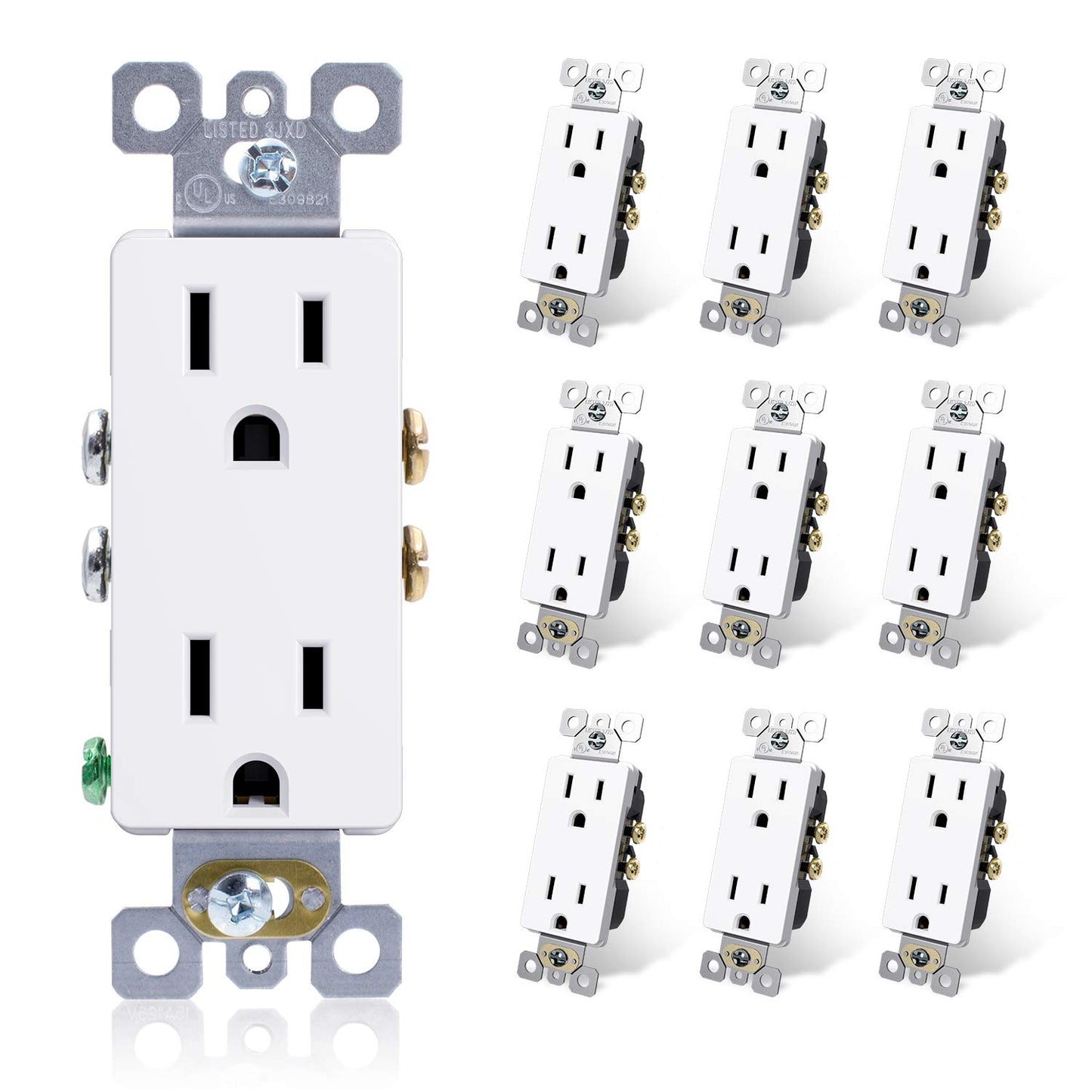 ELEGRP Decorative Outlets, 2 Pole 3 Wire Grounding, 15A 125V, TR or Standard Receptacle for Residential Use, Matte Finish (10 Pack)