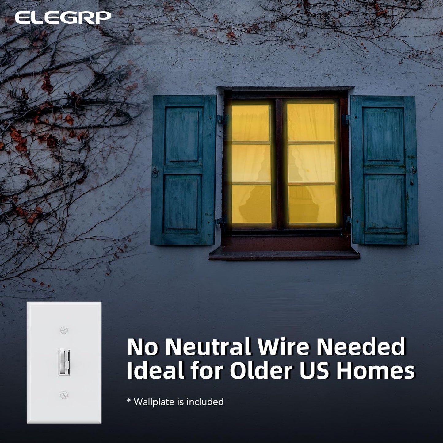 ELEGRP Digital Toggle Dimmer Switch, Single-Pole/3-Way, for LED, CFL, Incandescent Bulbs, Wall Plate Included, UL Listed