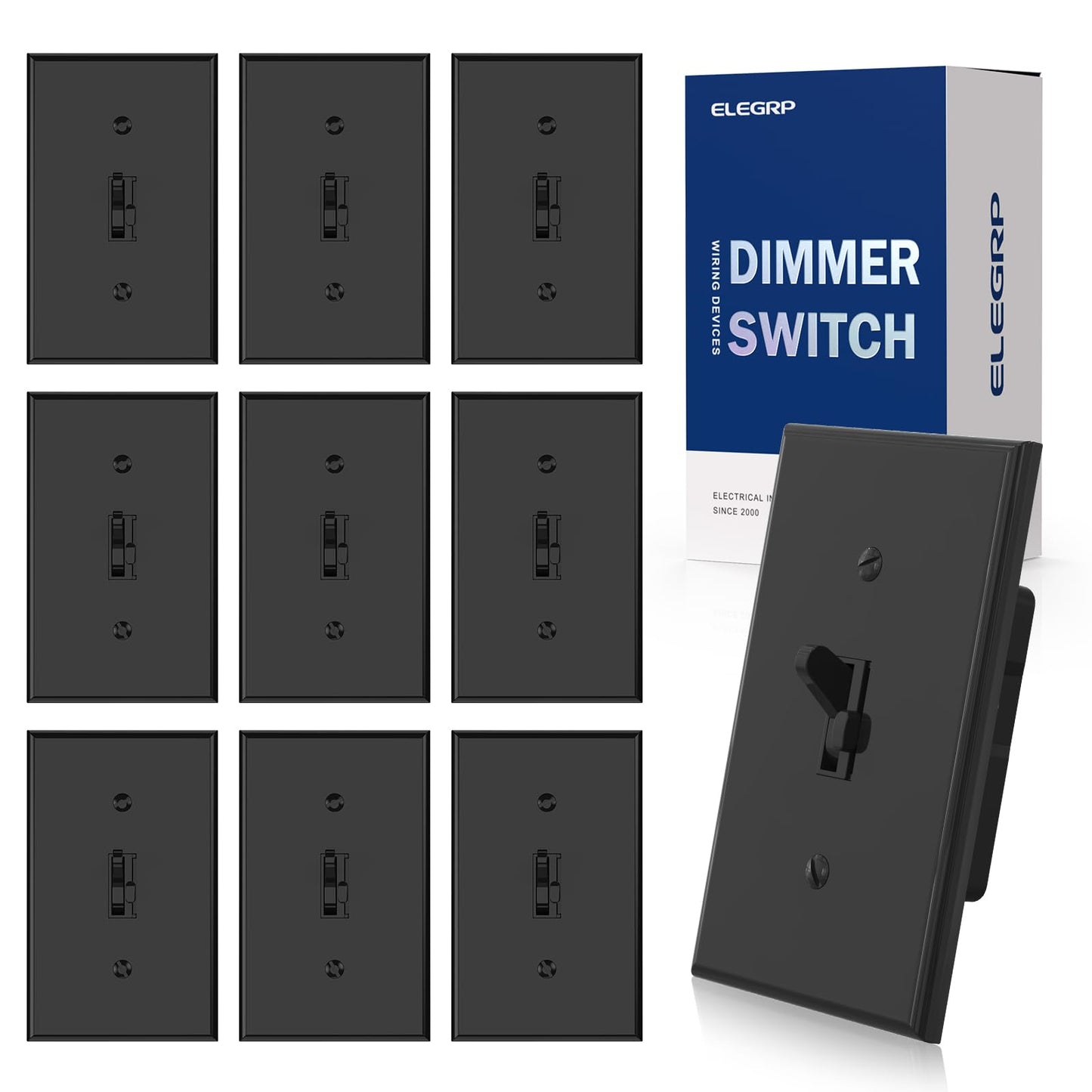 ELEGRP Digital Toggle Dimmer Switch, Single-Pole/3-Way, for LED, CFL, Incandescent Bulbs, Wall Plate Included, UL Listed
