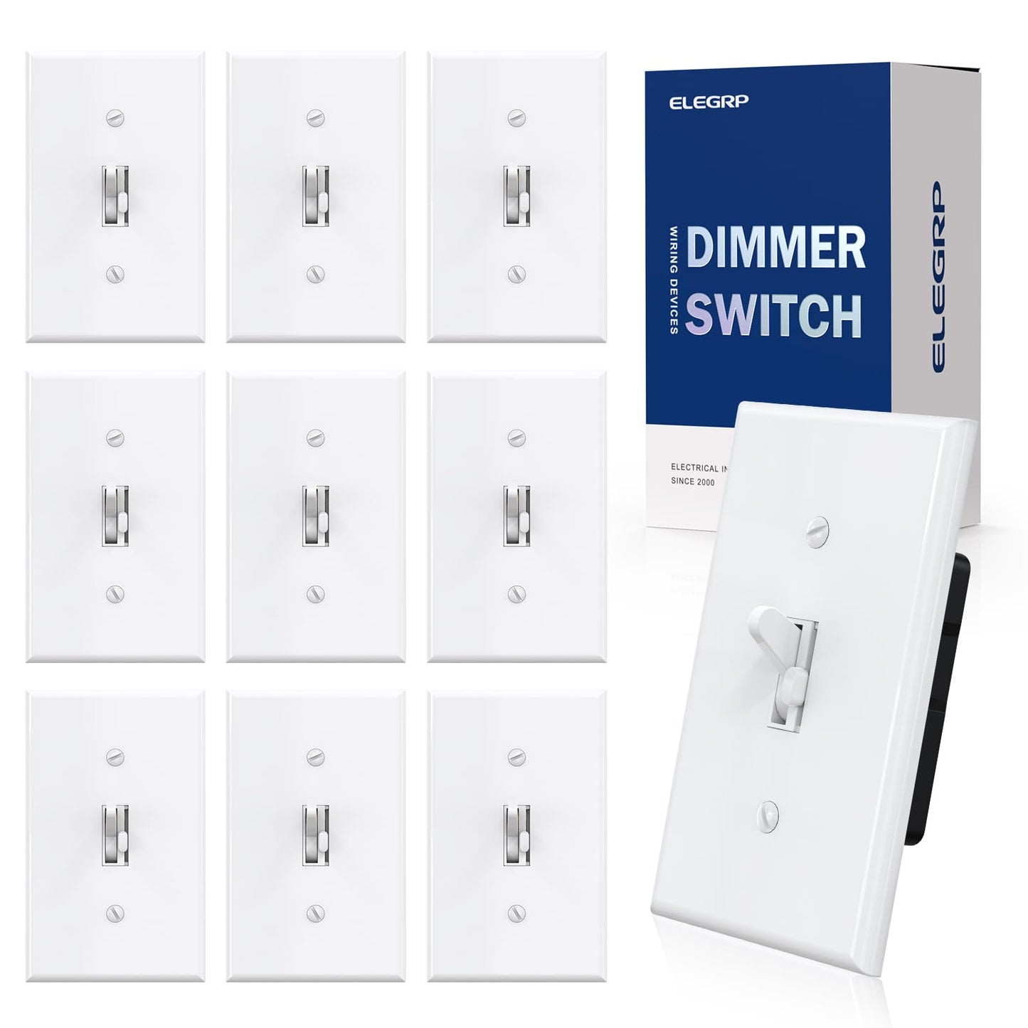 ELEGRP Digital Toggle Dimmer Switch, Single-Pole/3-Way, for LED, CFL, Incandescent Bulbs, Wall Plate Included, UL Listed