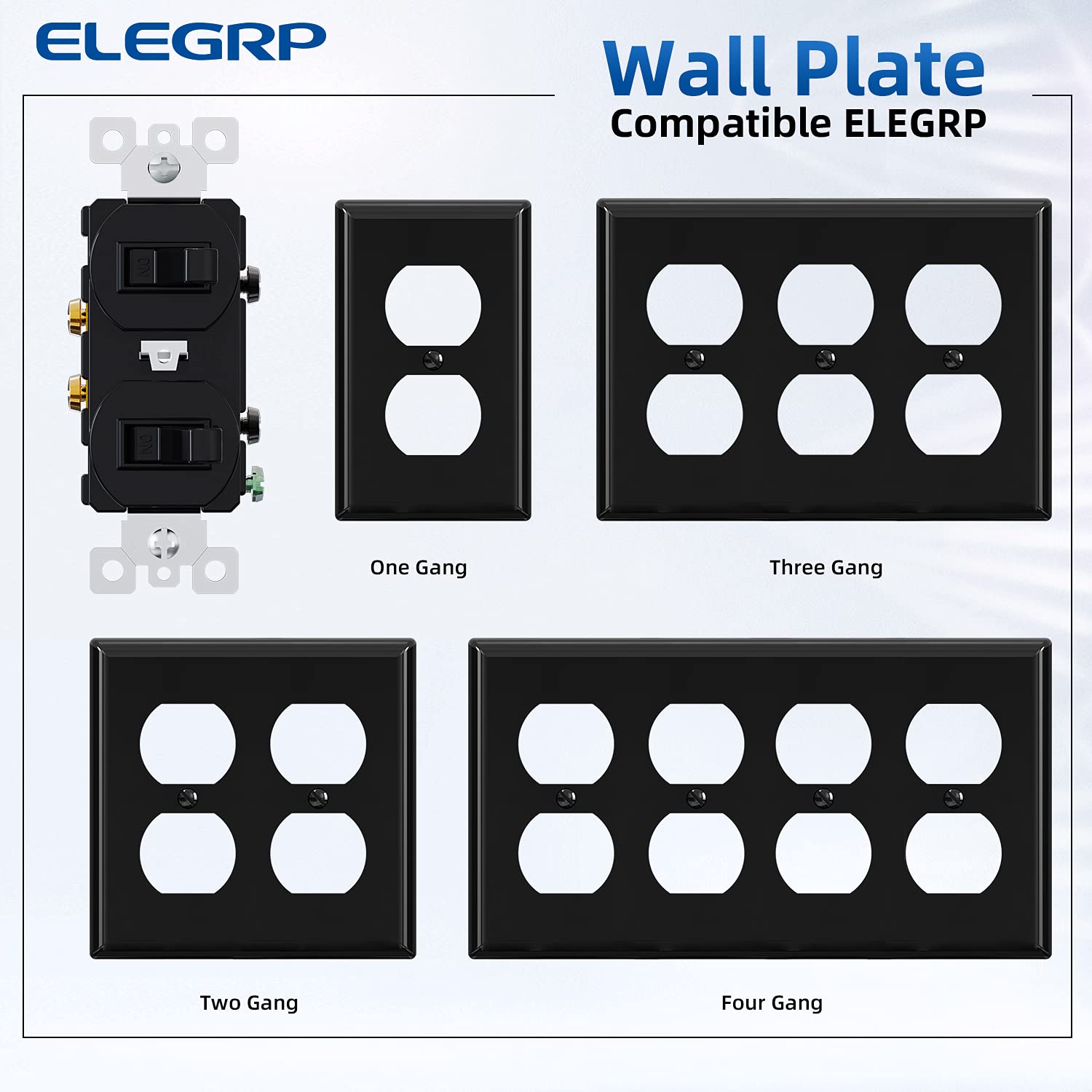 ELEGRP Double Toggle Light Switch, Dual Single-Pole Electrical Switch, 15A 120V, Self-Grounding, Wall Plate Included, UL Listed