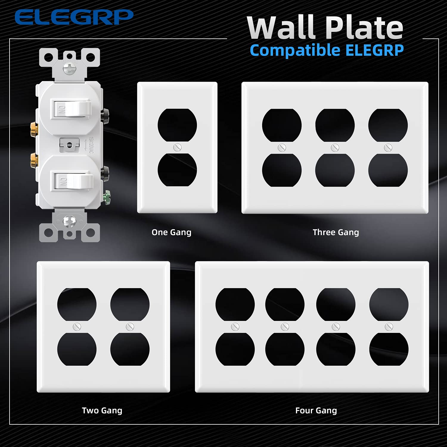 ELEGRP Double Toggle Light Switch, Dual Single-Pole Electrical Switch, 15A 120V, Self-Grounding, Wall Plate Included, UL Listed